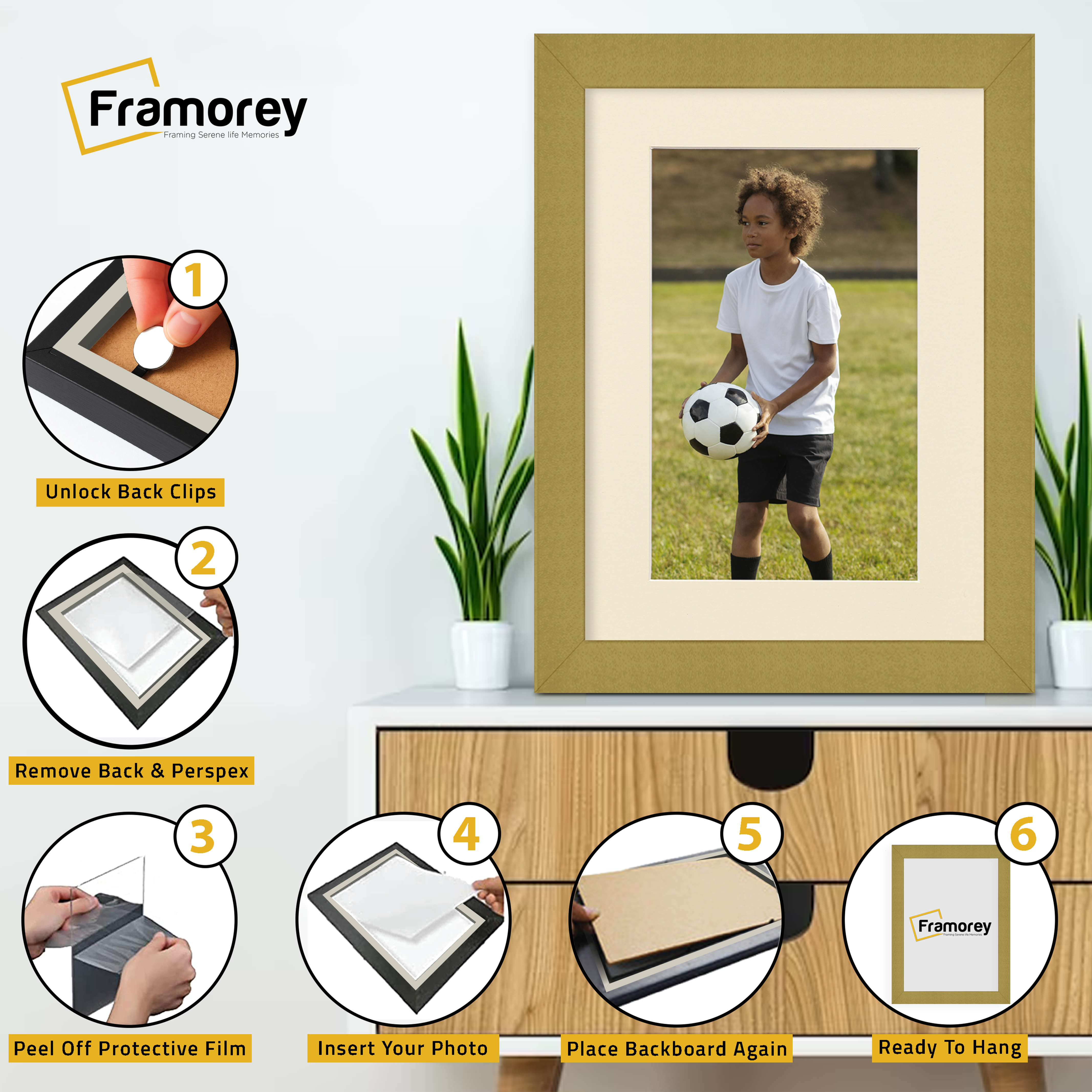 Gold Picture Photo Frames Handmade Wooden Effect Poster Frames With Ivory Mount
