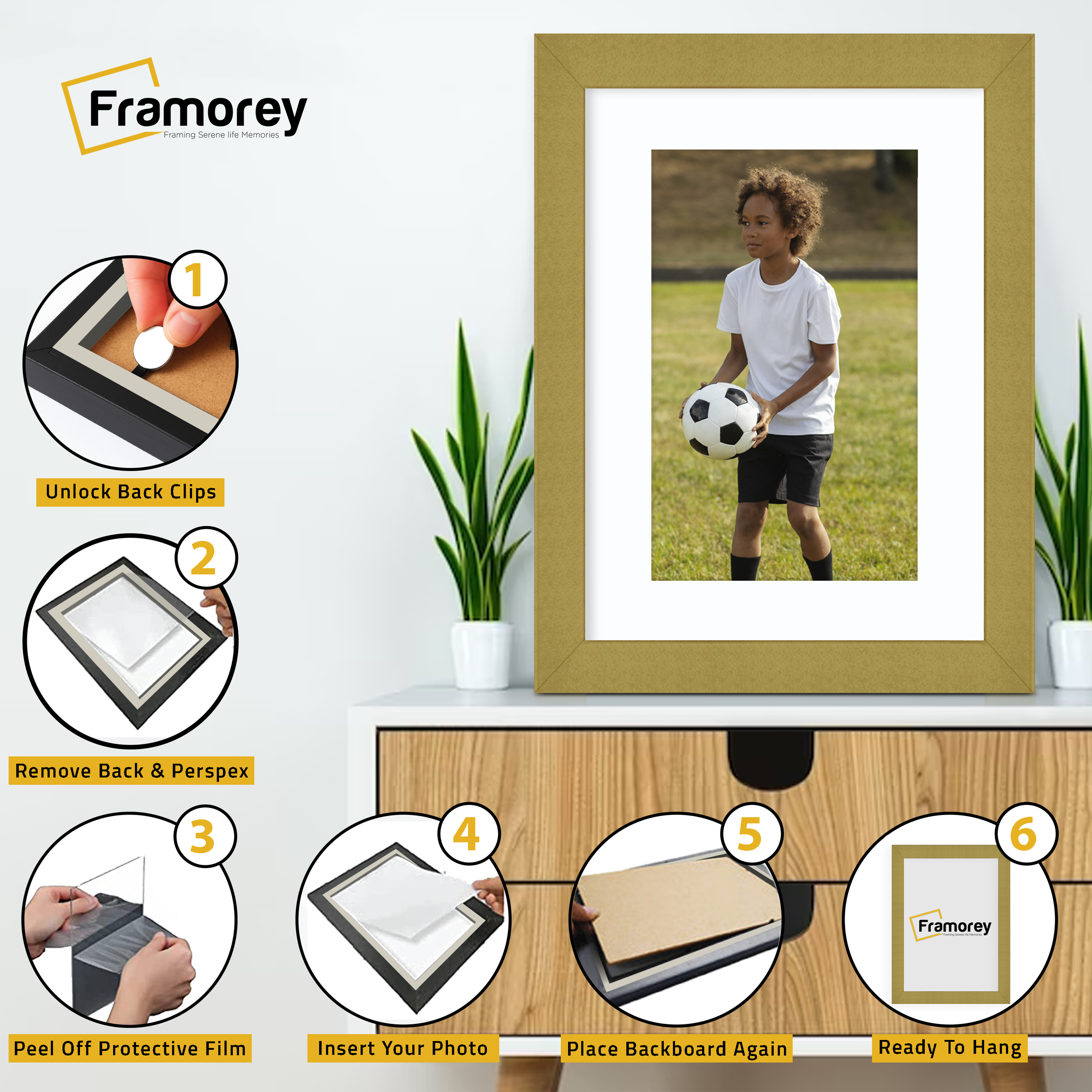 Gold Picture Frames Handmade Wooden Effect Photo Frames With White Mount