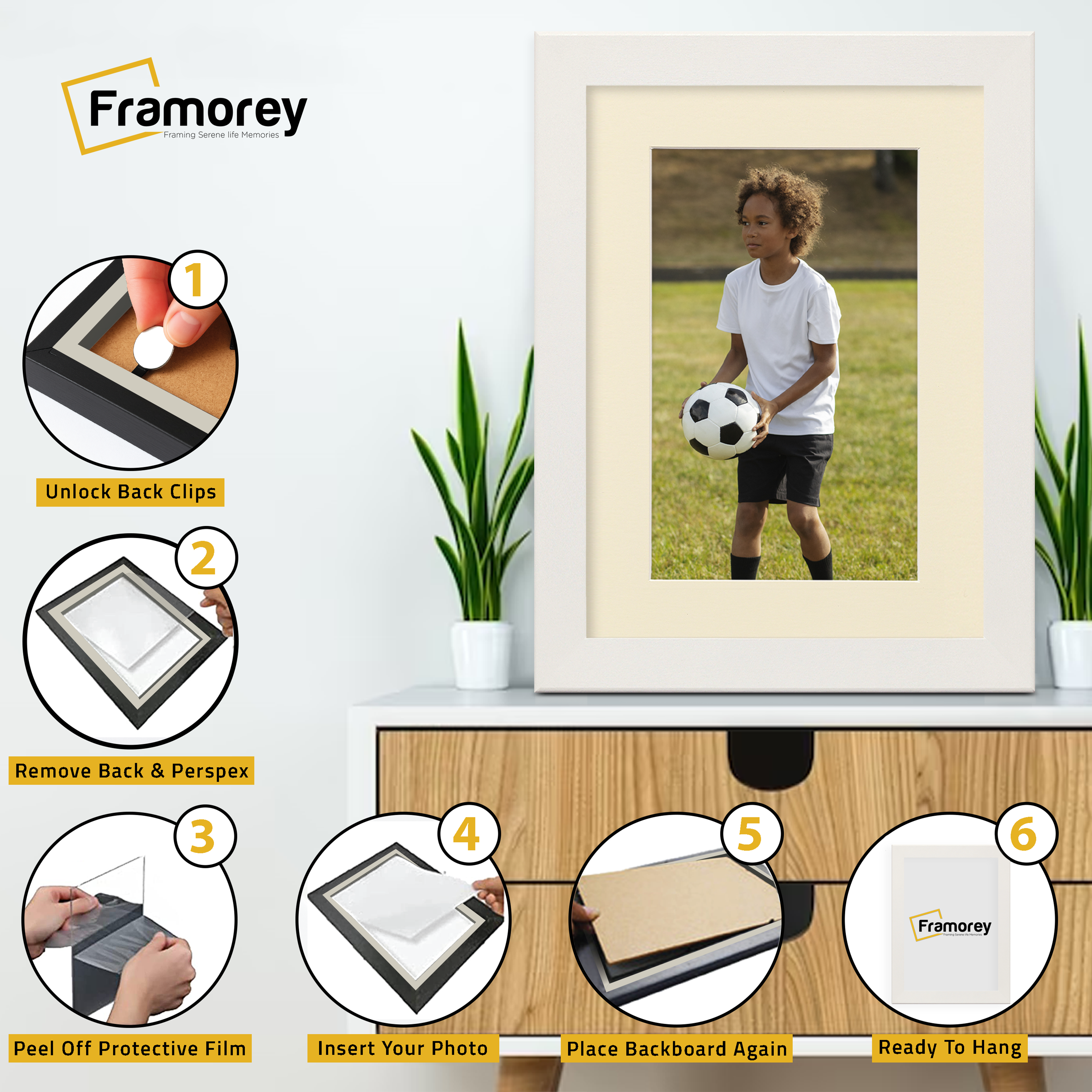 White Picture Photo Frames Handmade Wooden Effect Poster Frames With Ivory Mount