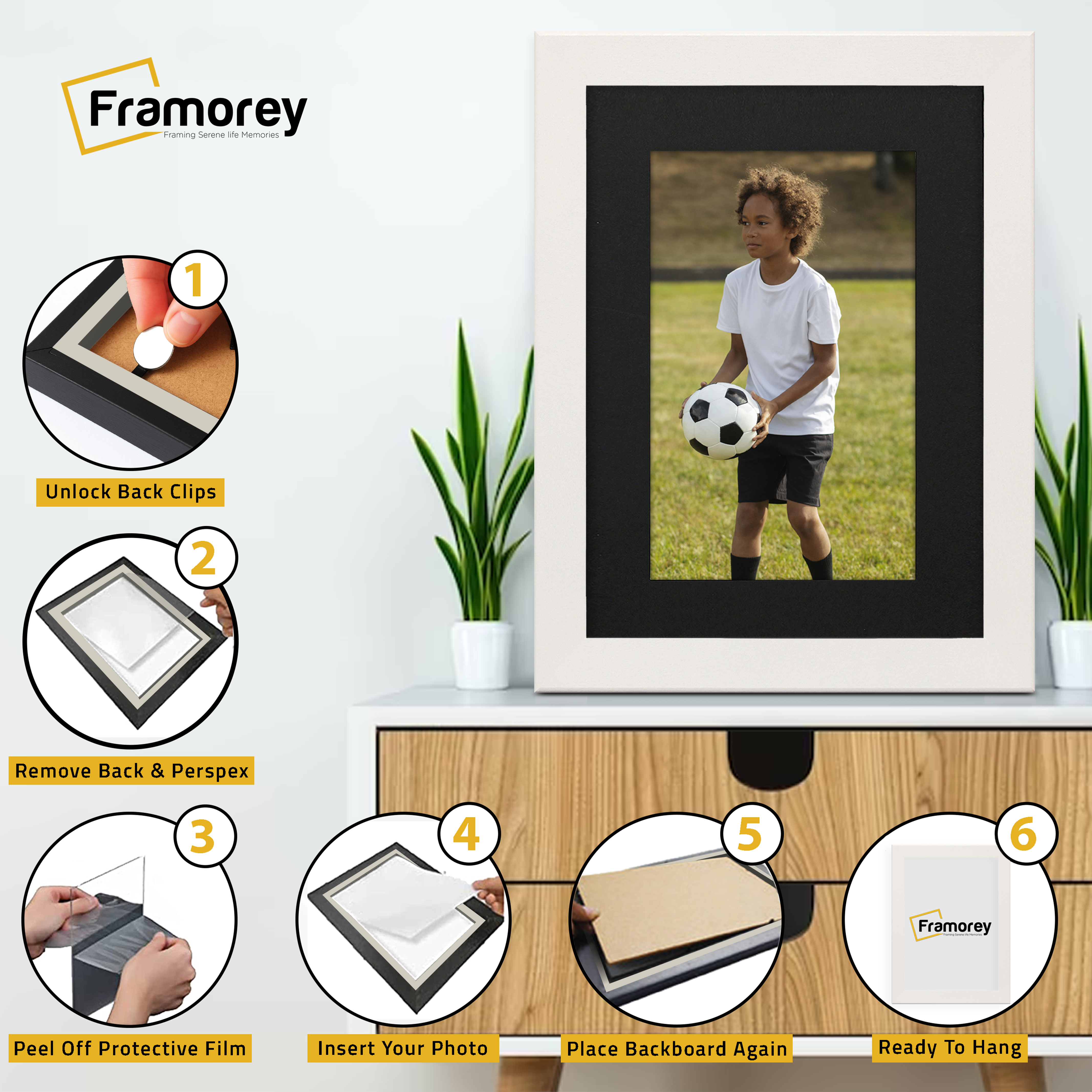 White Picture Photo Frames Handmade Wooden Effect Poster Frames With Black Mount