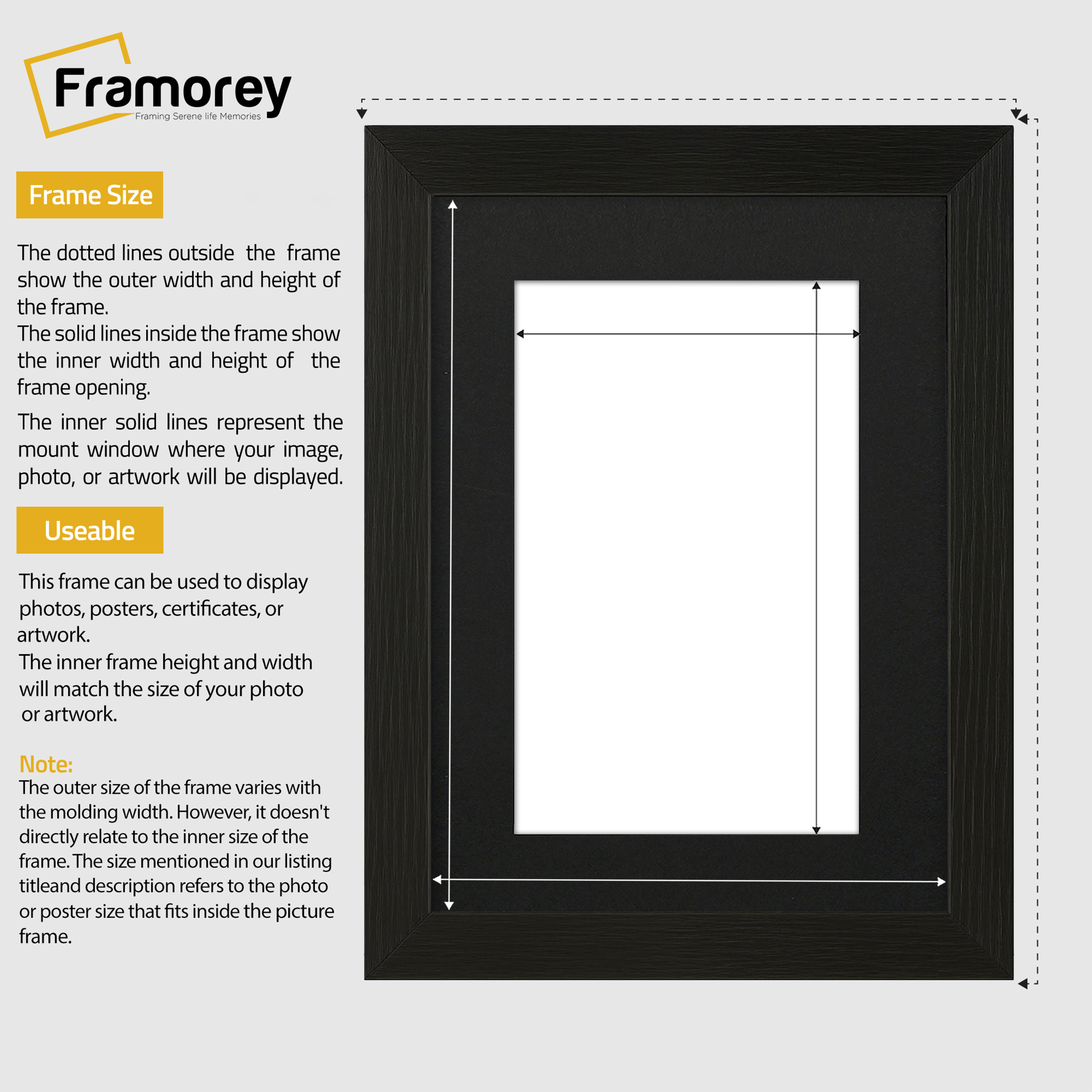 Black Picture Frames Handmade Wooden with Black Mount