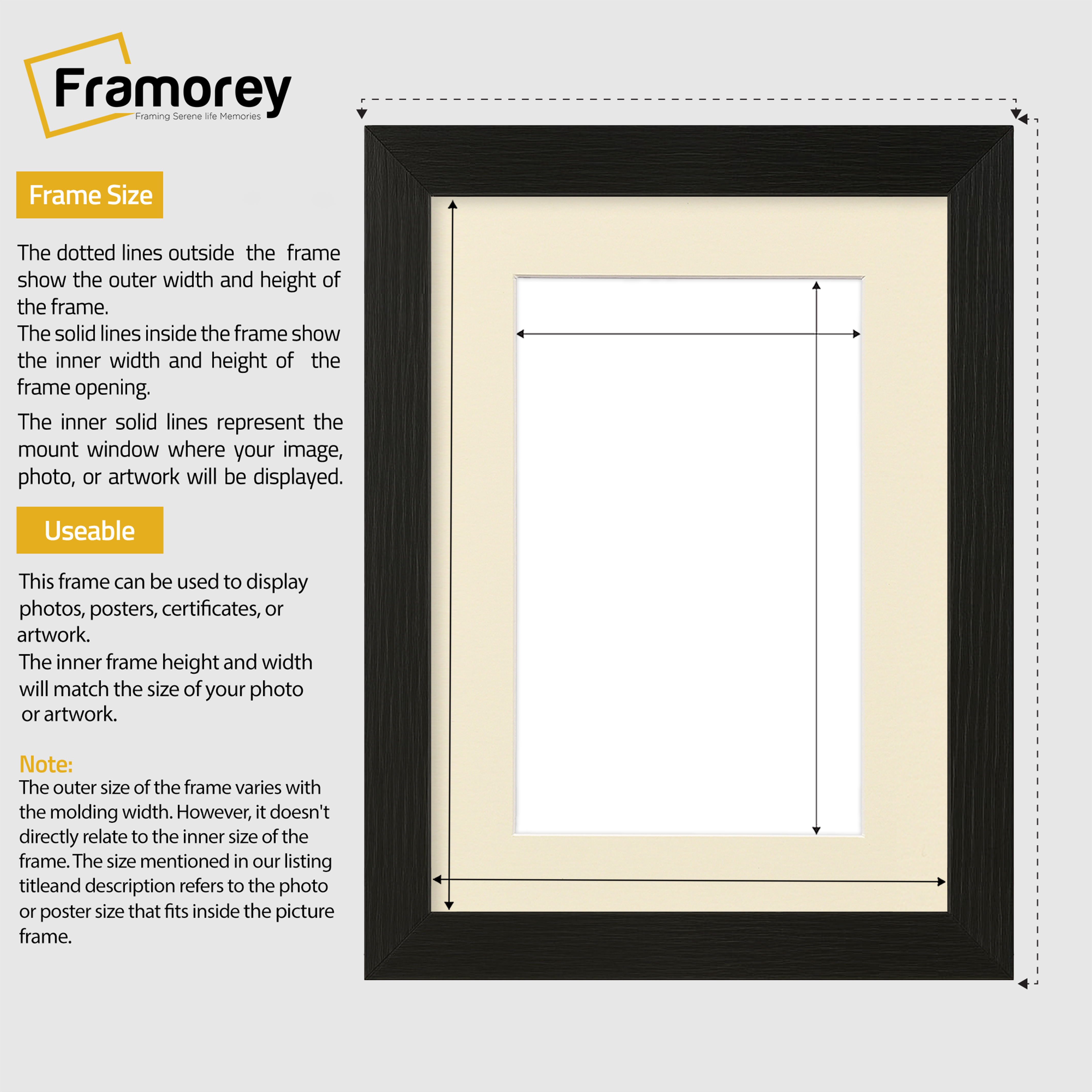 Black Picture Frames Handmade Wooden Effect Photo Frames With Ivory Mount
