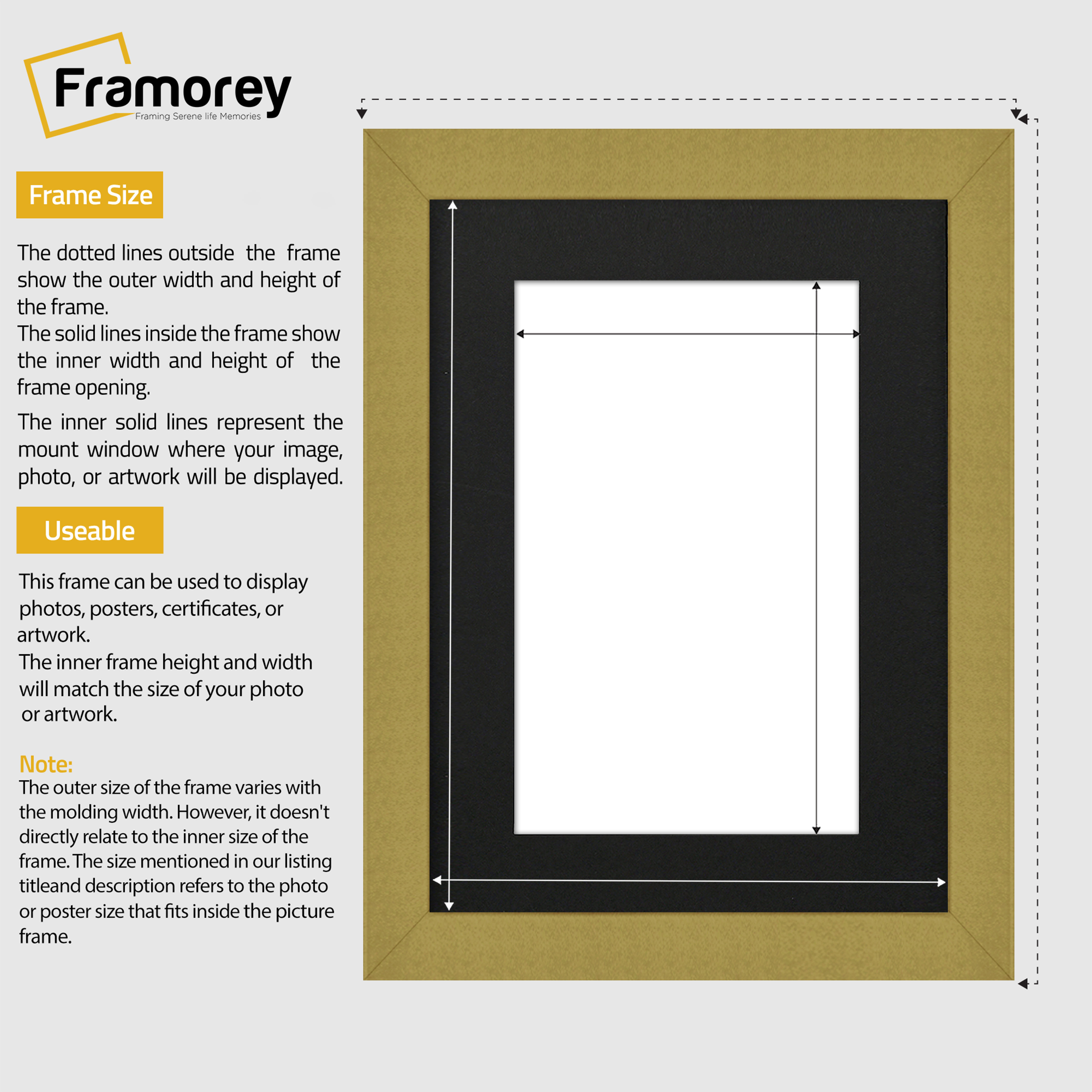Gold Photo Frames Handmade Wooden Effect Picture Frames With Black Mount