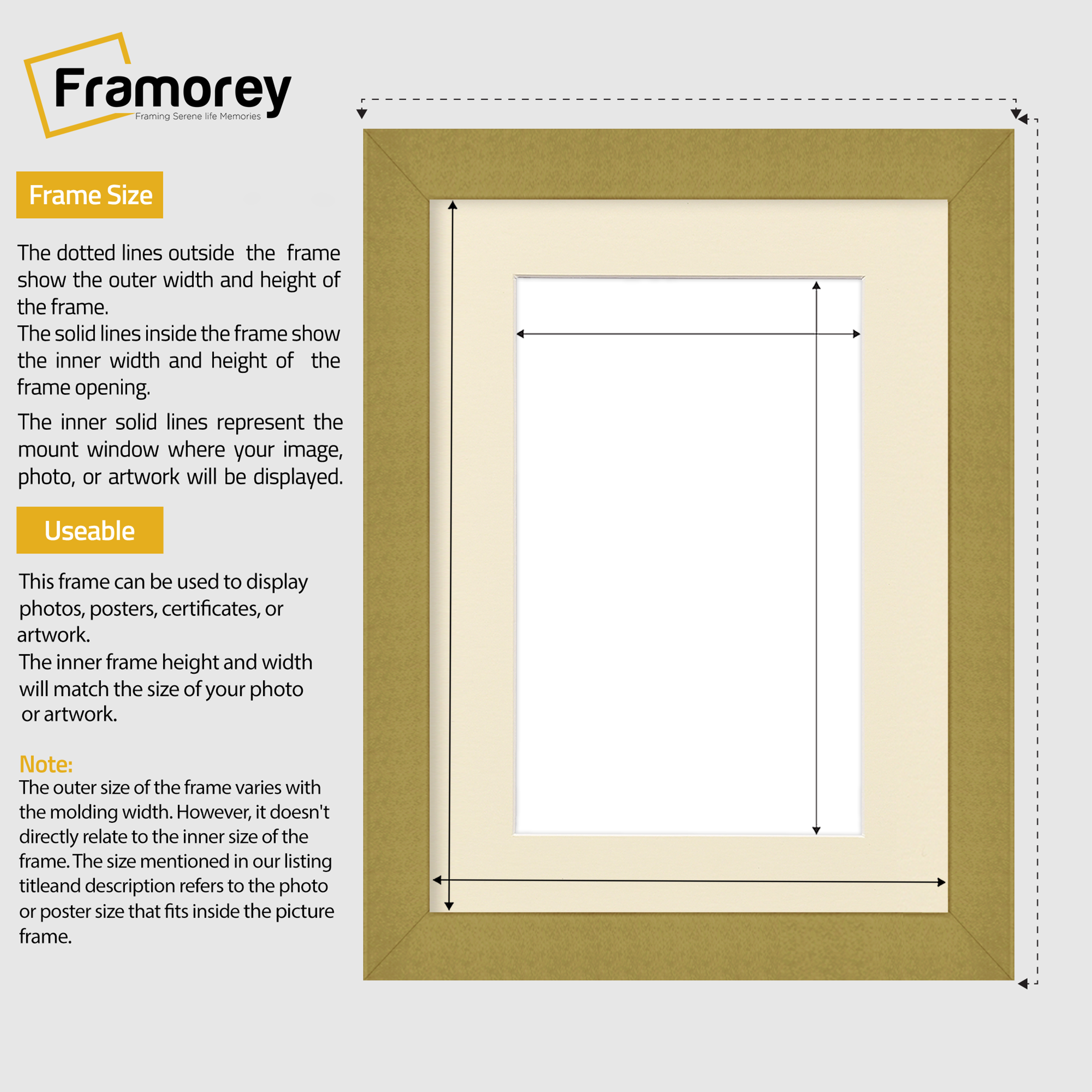Gold Picture Photo Frames Handmade Wooden Effect Poster Frames With Ivory Mount