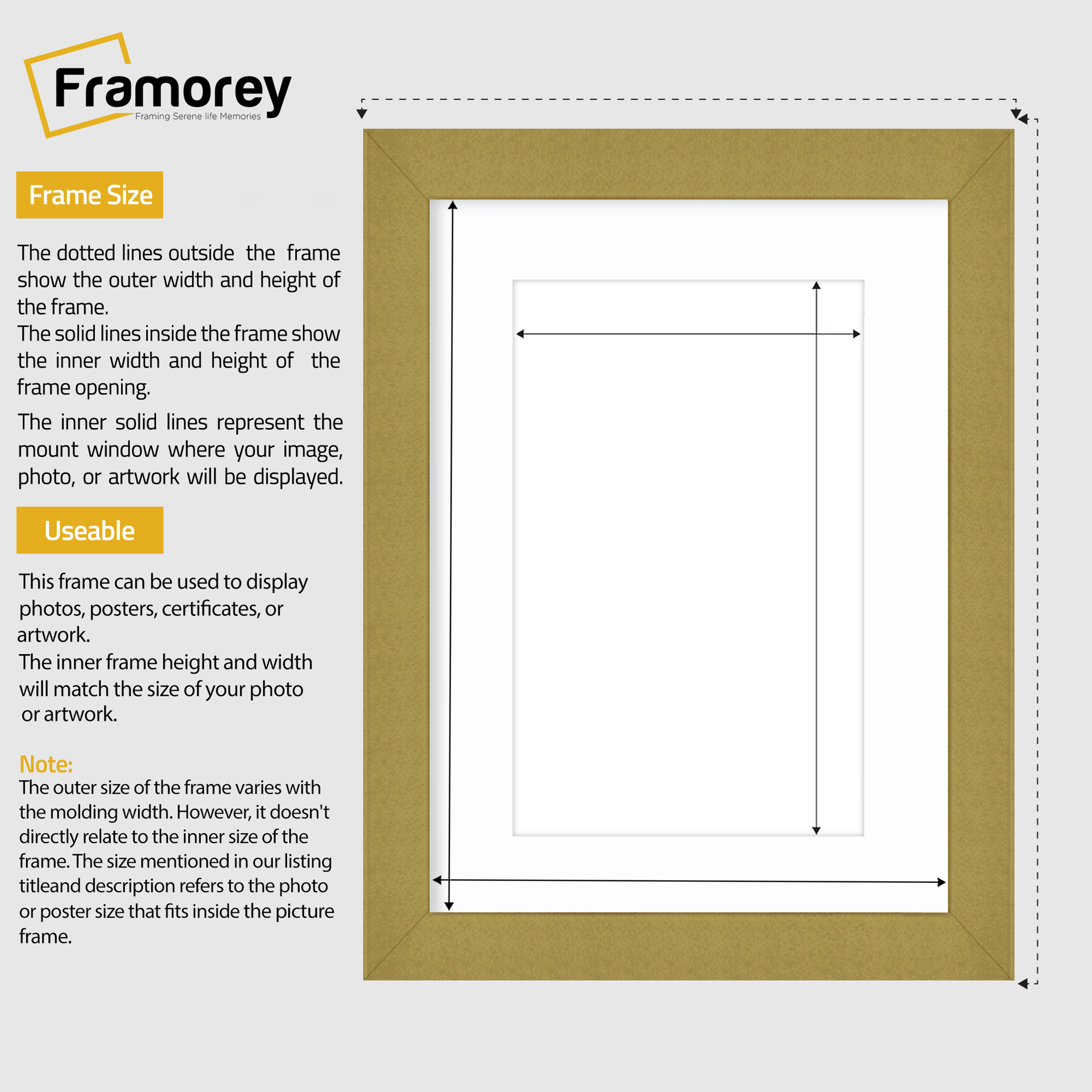 Gold Picture Frames Handmade Wooden Effect Photo Frames With White Mount