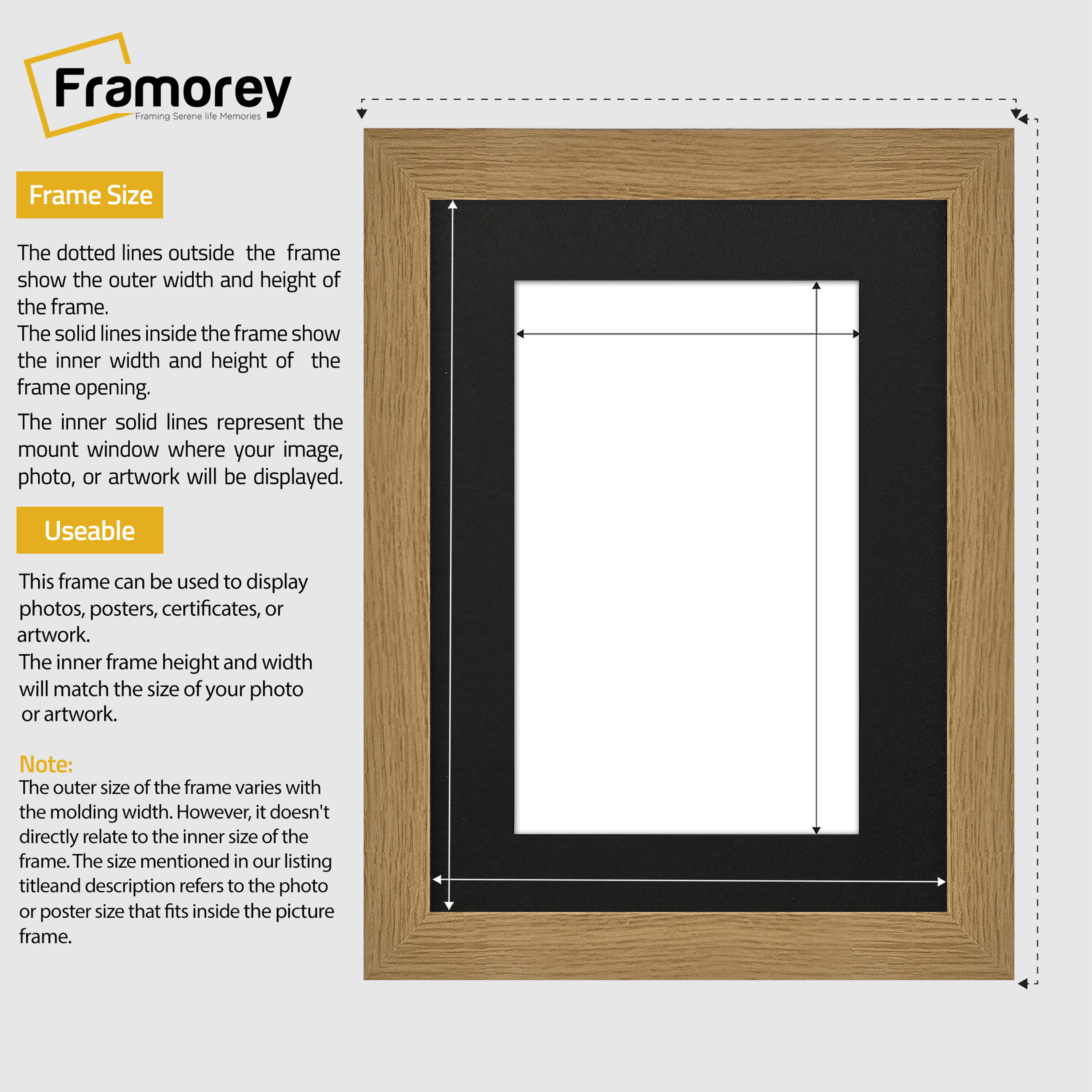 Oak Photo Frames Handmade Wooden Effect Poster Frames With Black Mount