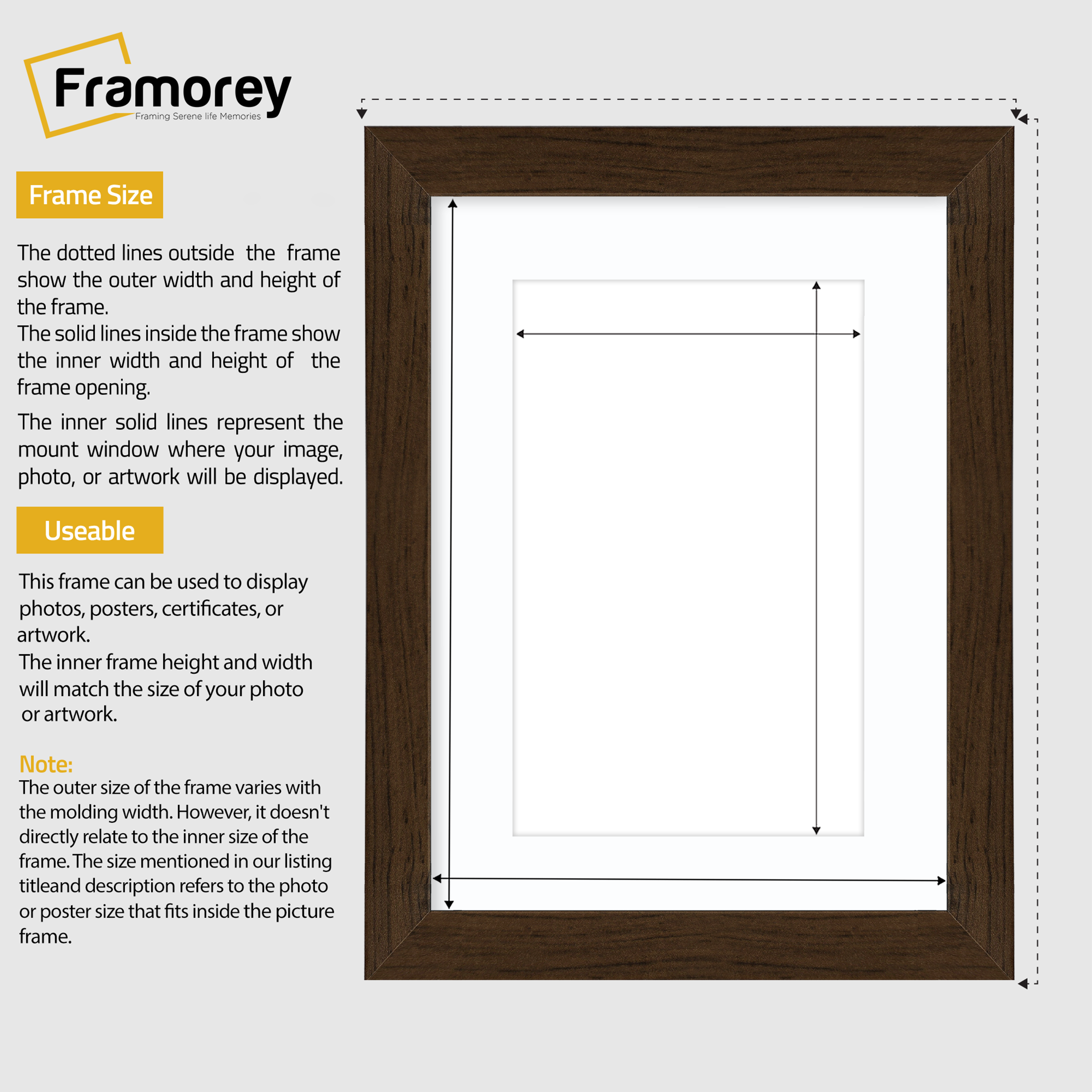 Walnut Picture Frames Handmade Wooden Effect Frames With White Mount