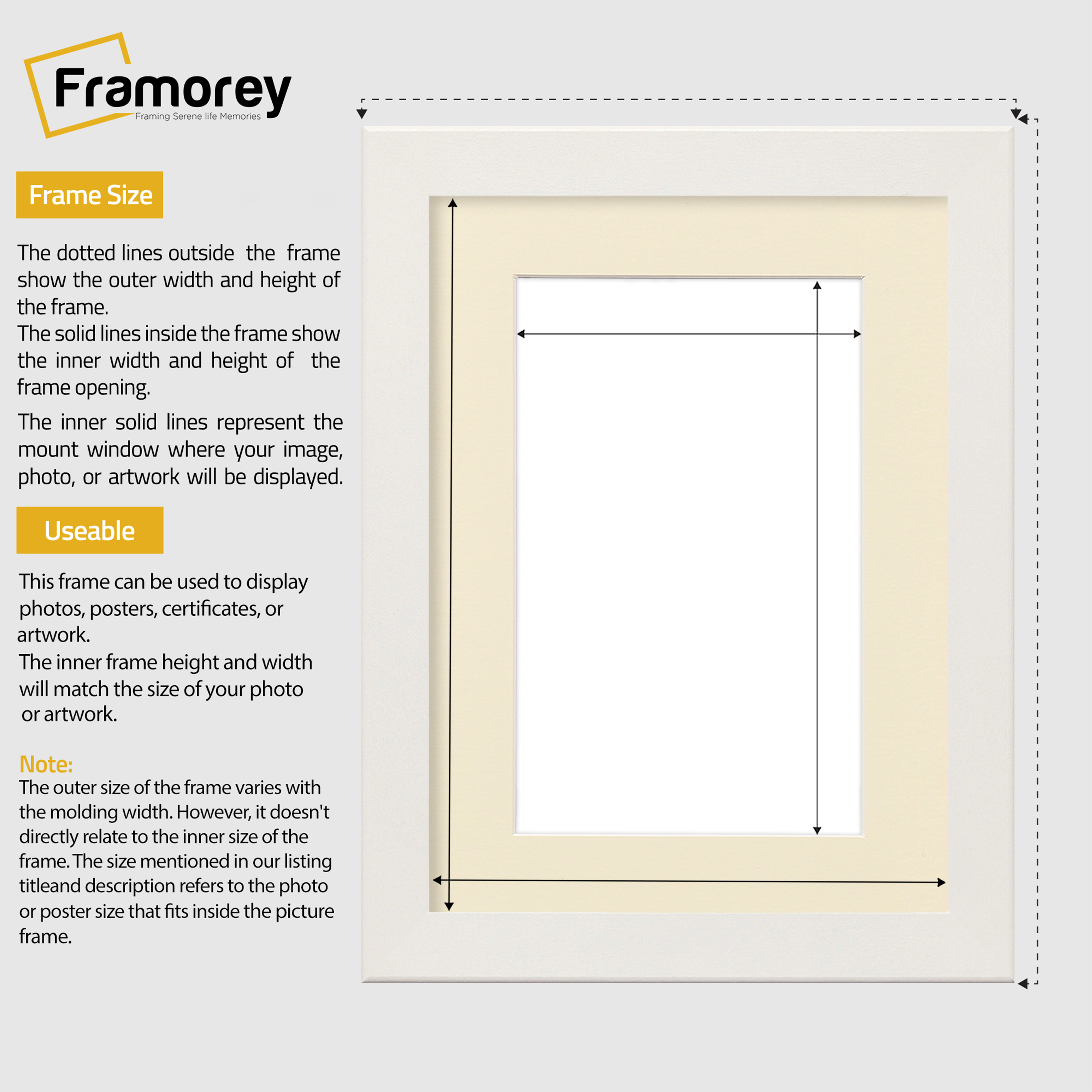 White Picture Photo Frames Handmade Wooden Effect Poster Frames With Ivory Mount