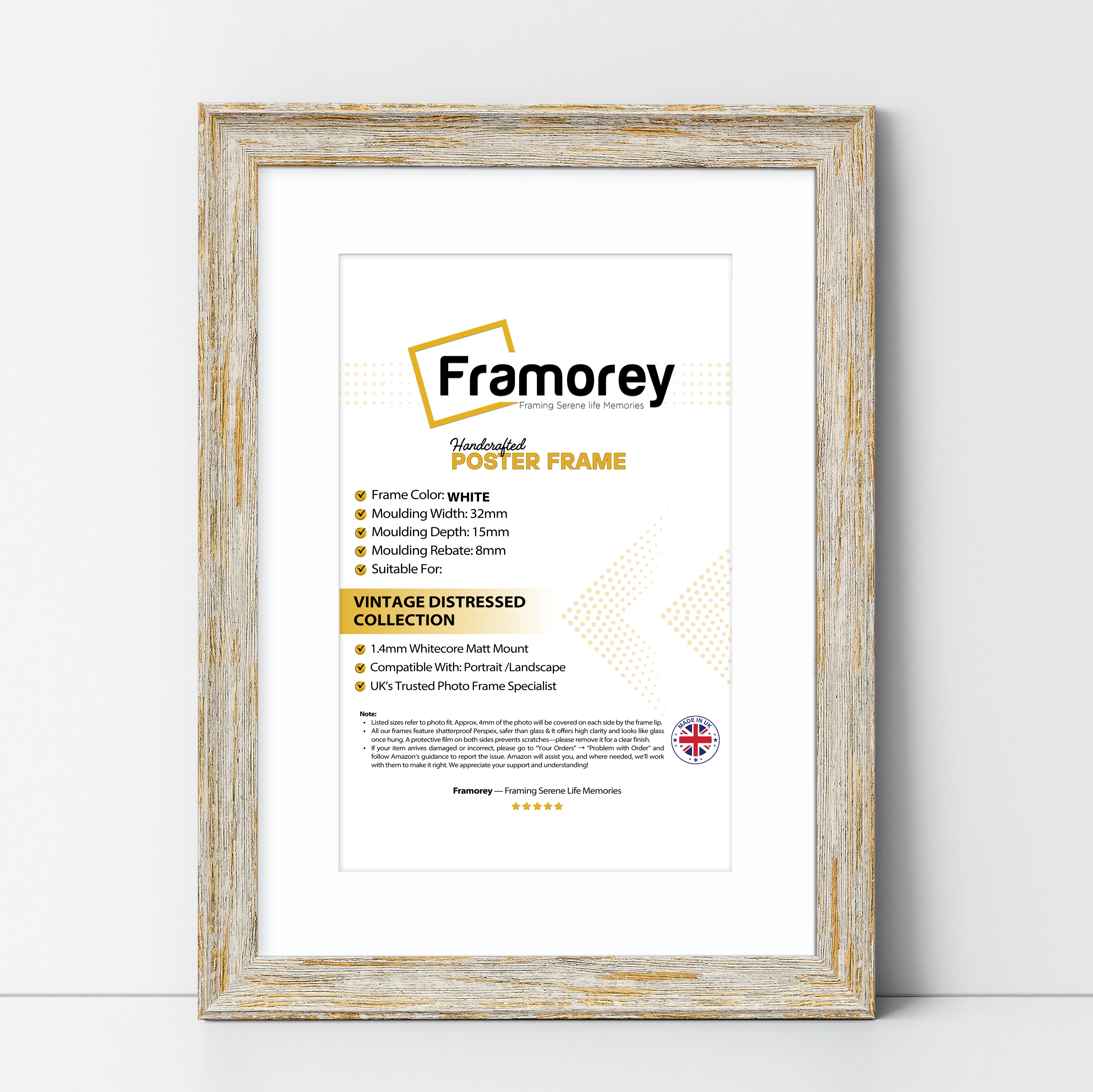 Vintage Distressed White Photo Frames Wall Art Frame With White Mount