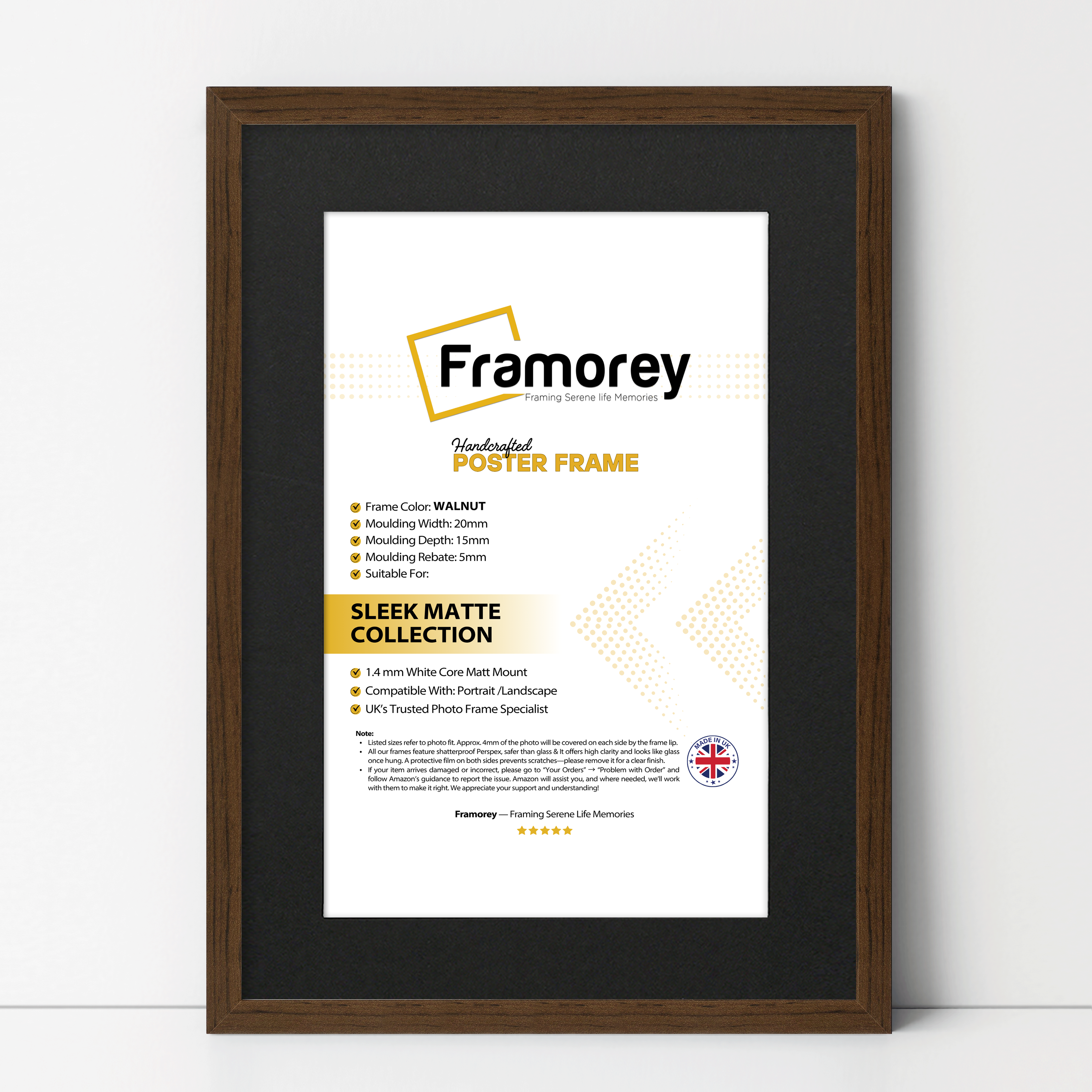 Thin Matt Walnut Picture Frame With Black Mount