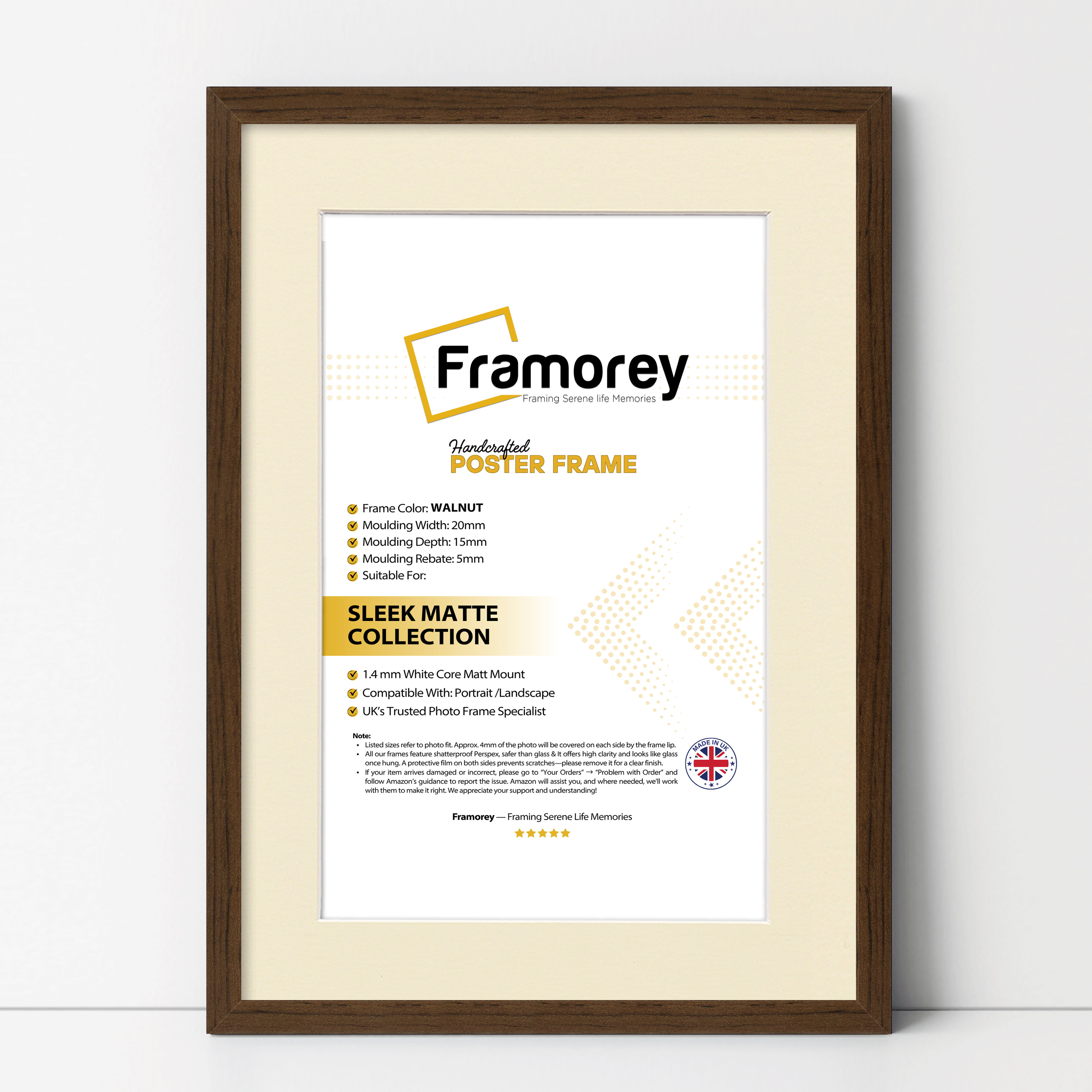 Thin Matt Walnut Picture Frame With Ivory Mount