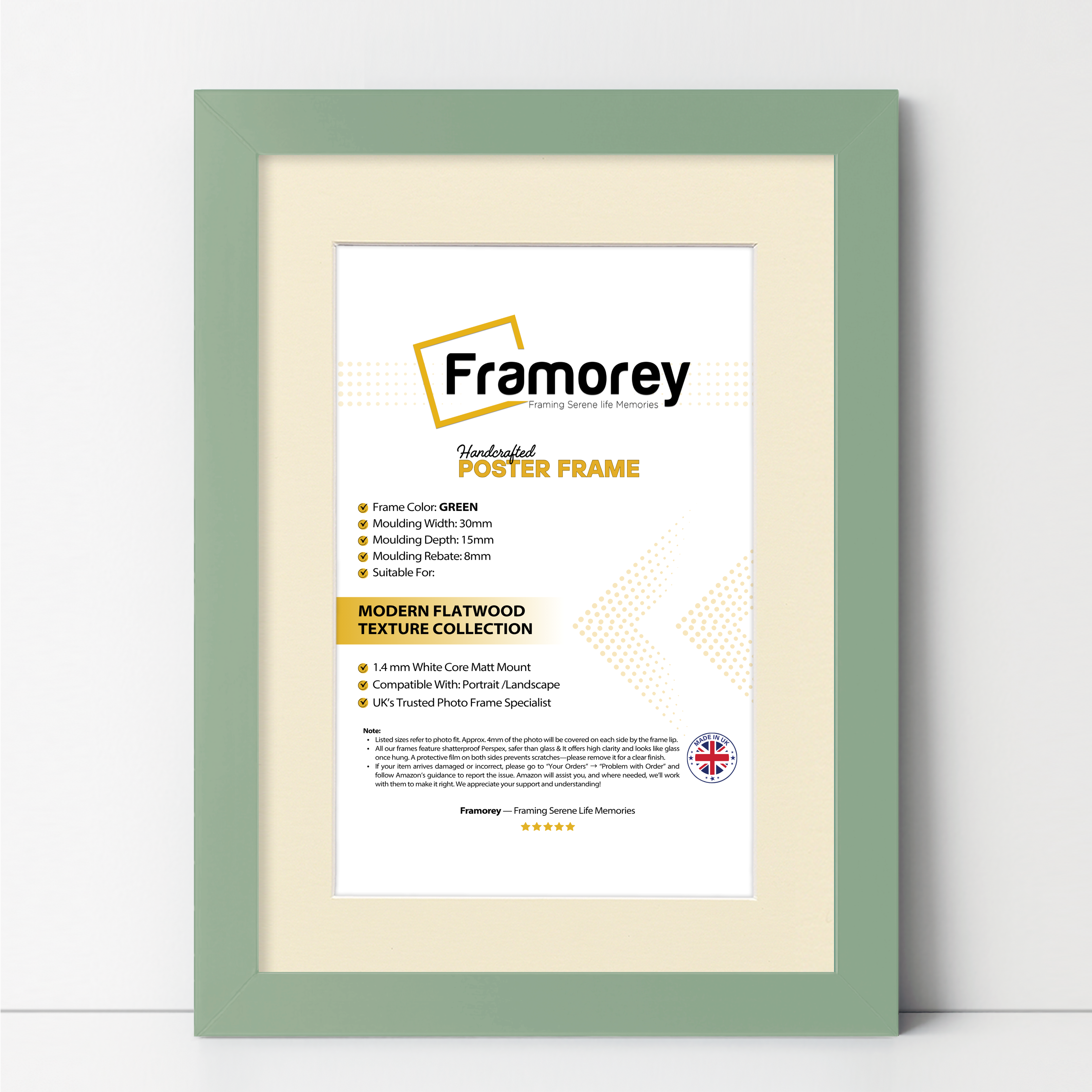 Green Picture Frame With Ivory Mount