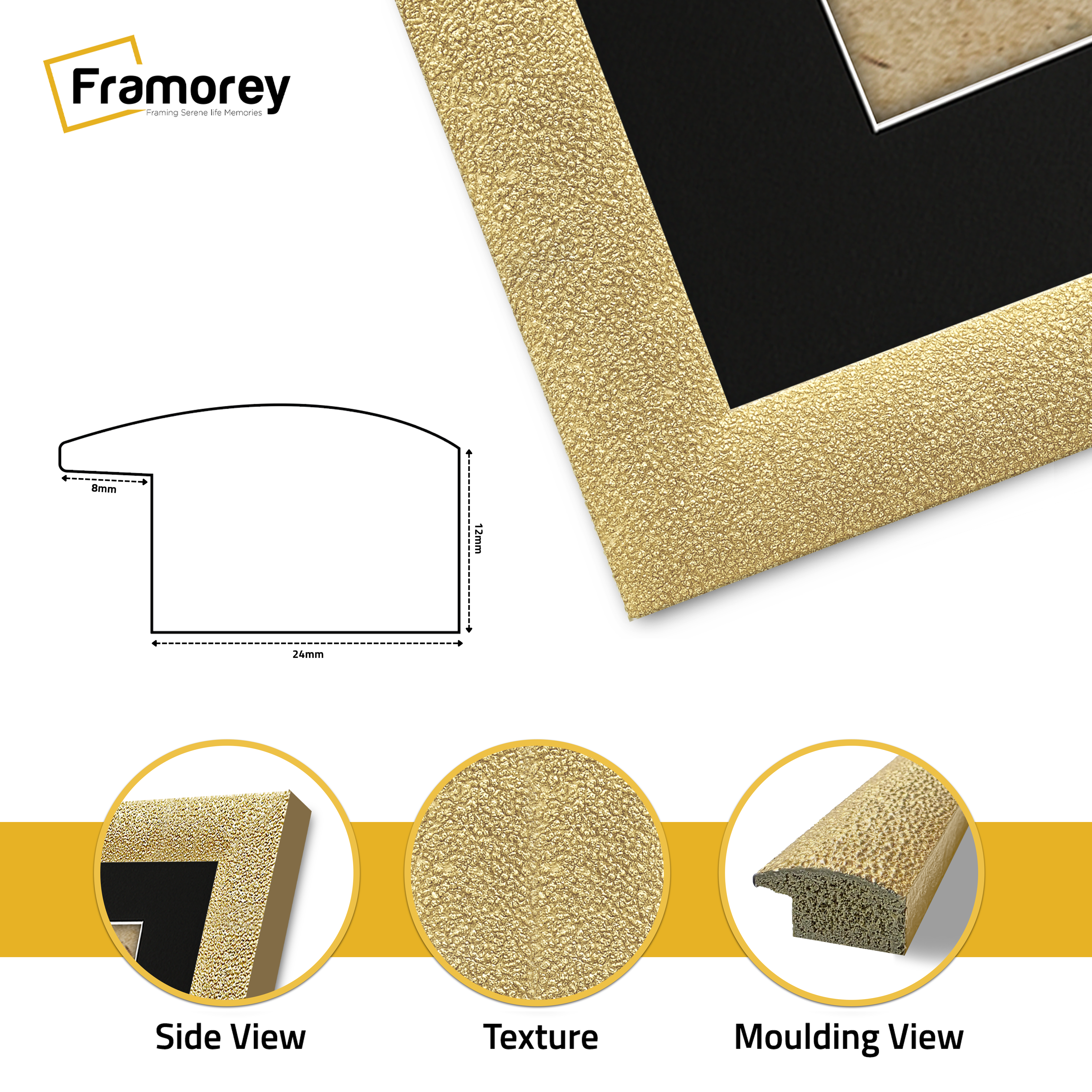 Glitter Sparkle Gold Picture Frame Photo Print Frame With Black Mount