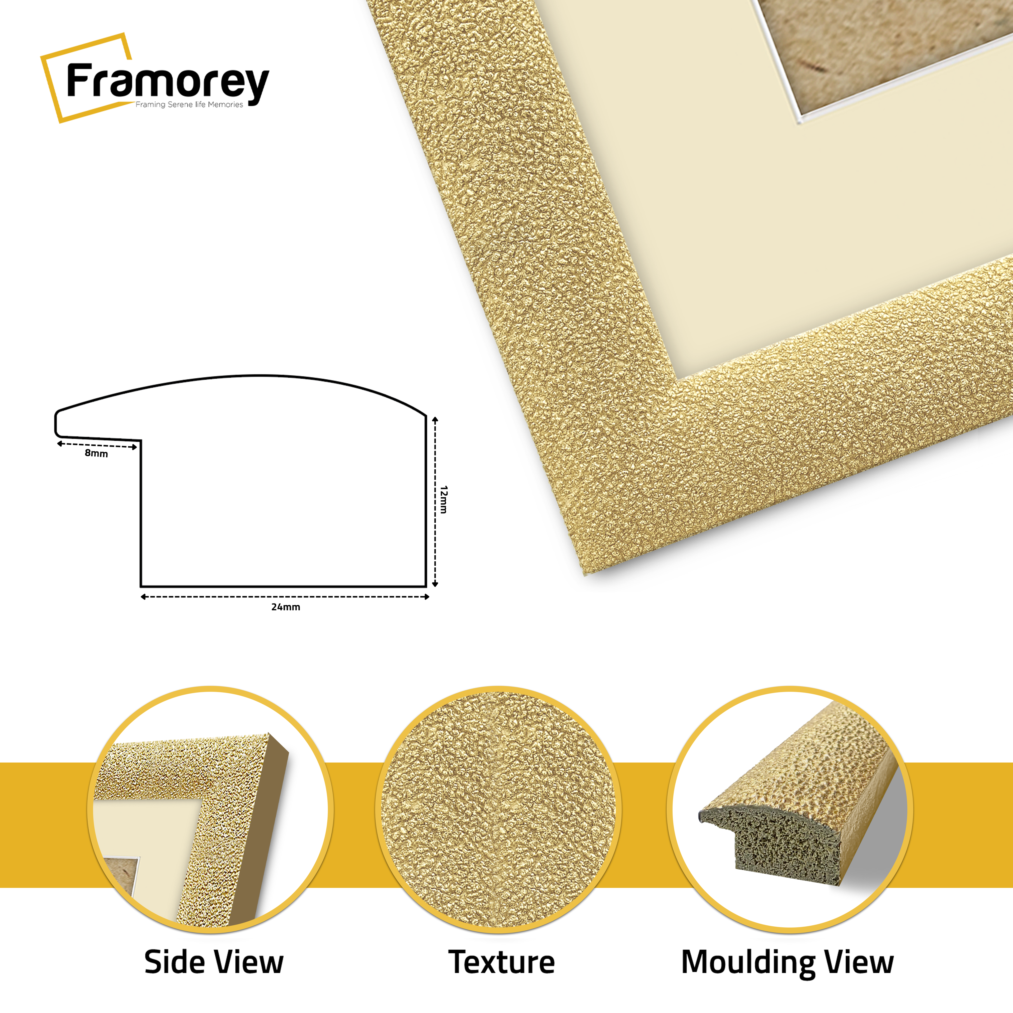 Glitter Sparkle Gold Picture Frame Photo Print Frame With Ivory Mount