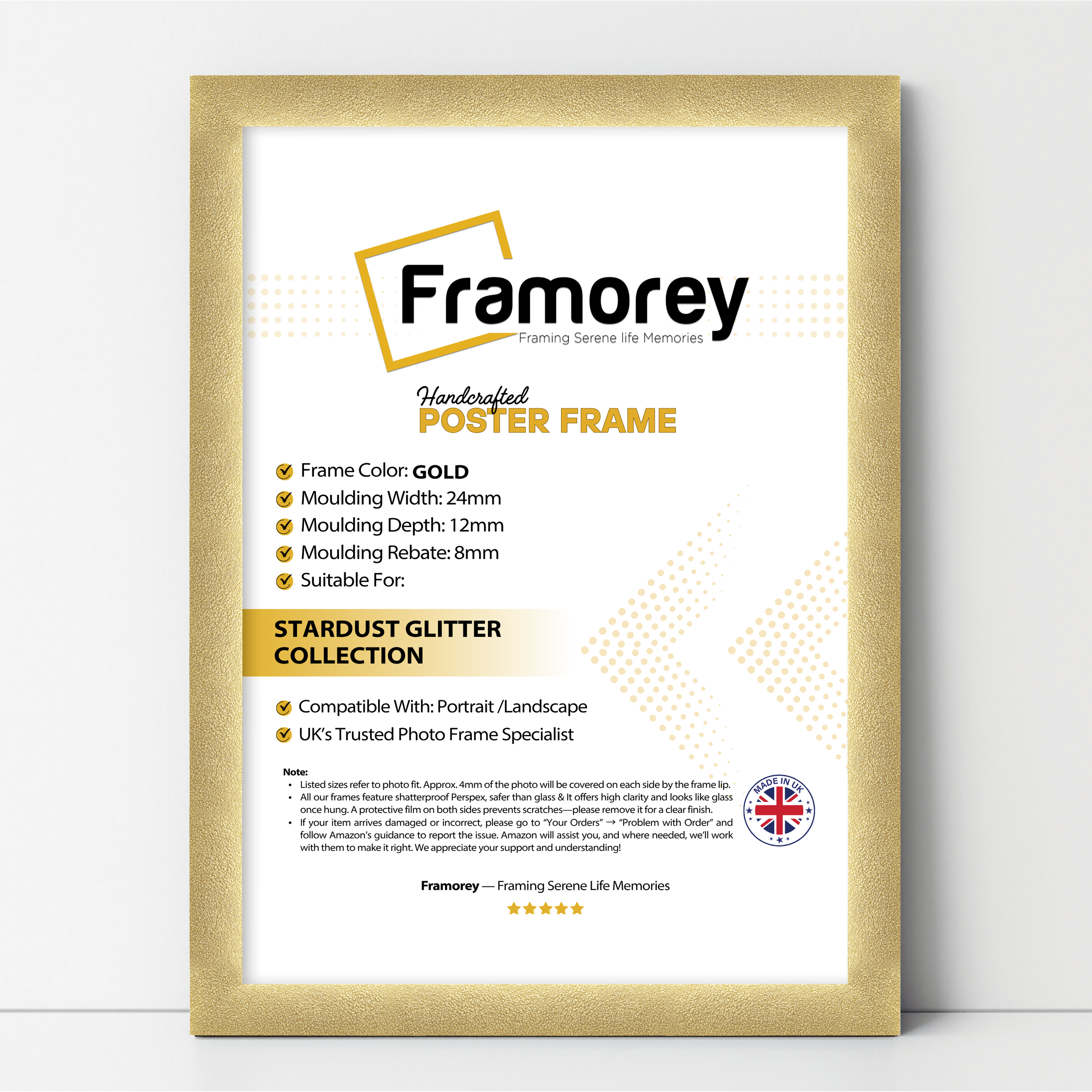 Glitter Sparkle Gold Picture Frame Photo Print Frame