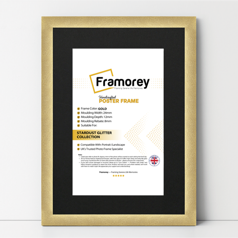 Gold Glitter photo frame With Black Mount modern picture frame for wall or desk display, stylish home décor frame ideal for prints, photos, and artwork