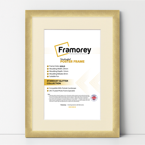 Glitter Sparkle Gold Picture Frame Photo Print Frame With Ivory Mount