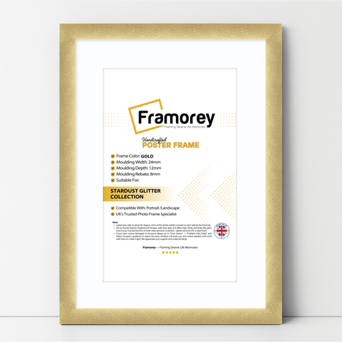 Gold Glitter photo frame modern picture frame for wall or desk display, stylish home décor frame ideal for prints, photos, and artwork