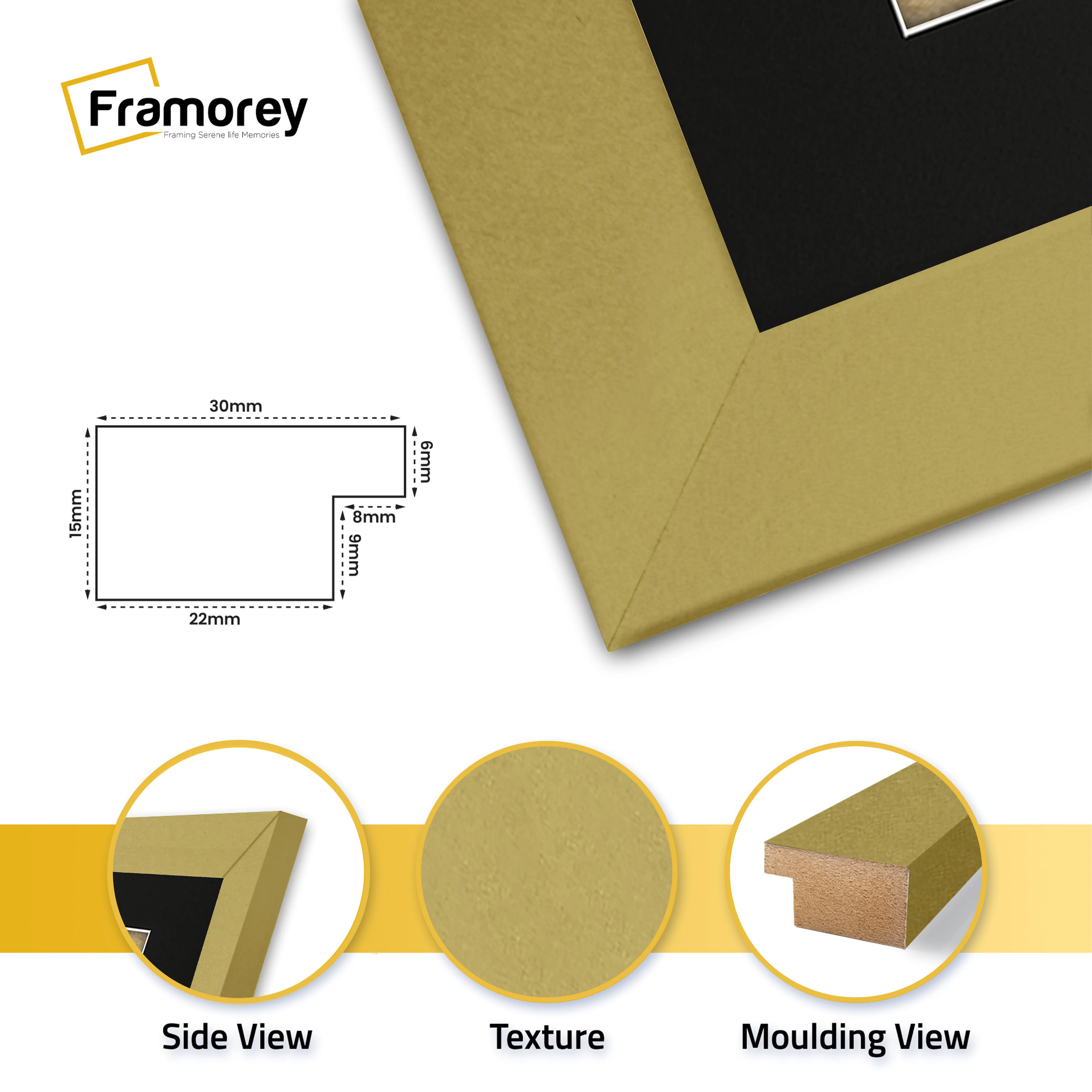 Panoramic Gold Picture Frame With Black Mount Wall Decor Frame