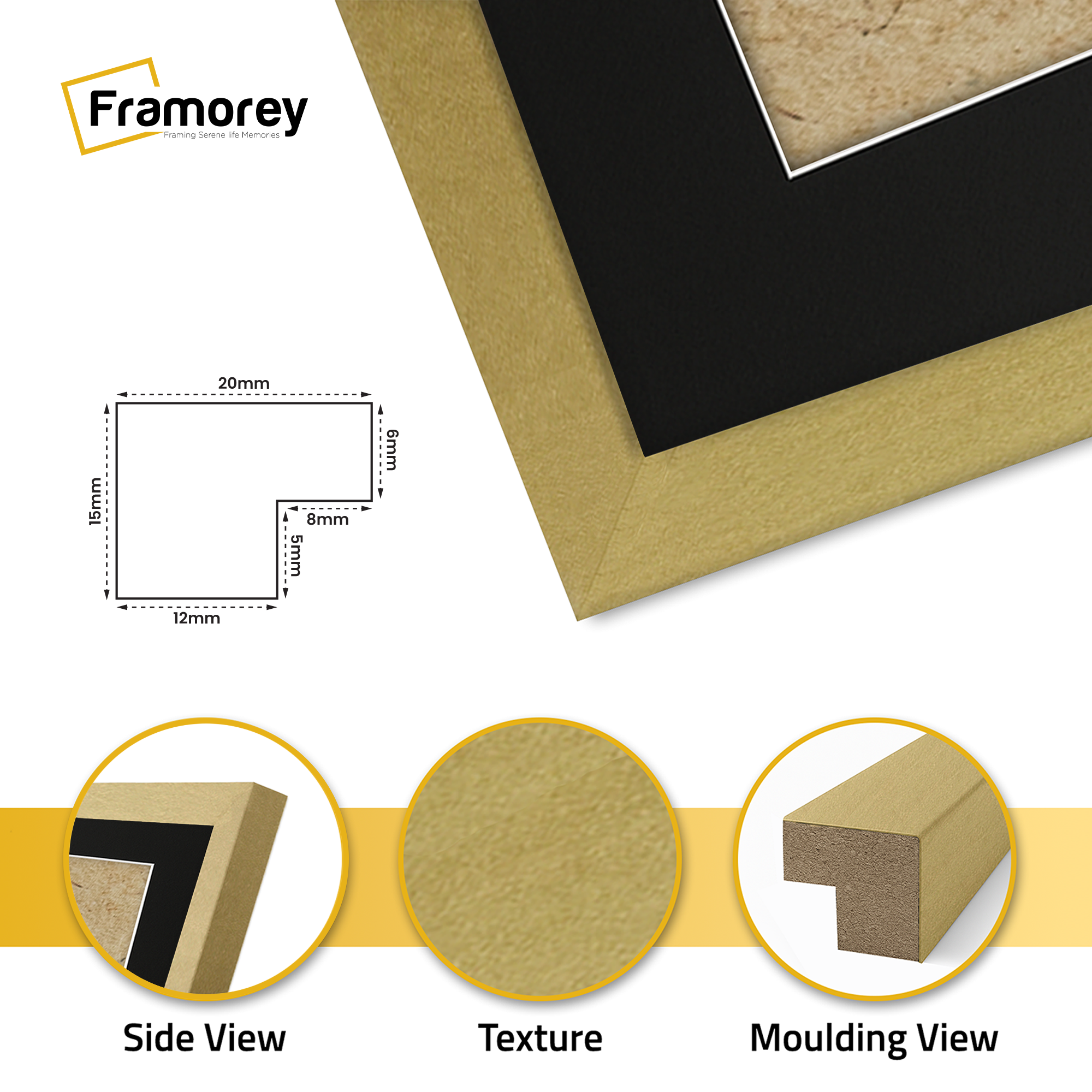 Thin Matt Gold Picture Frame With Black Mount