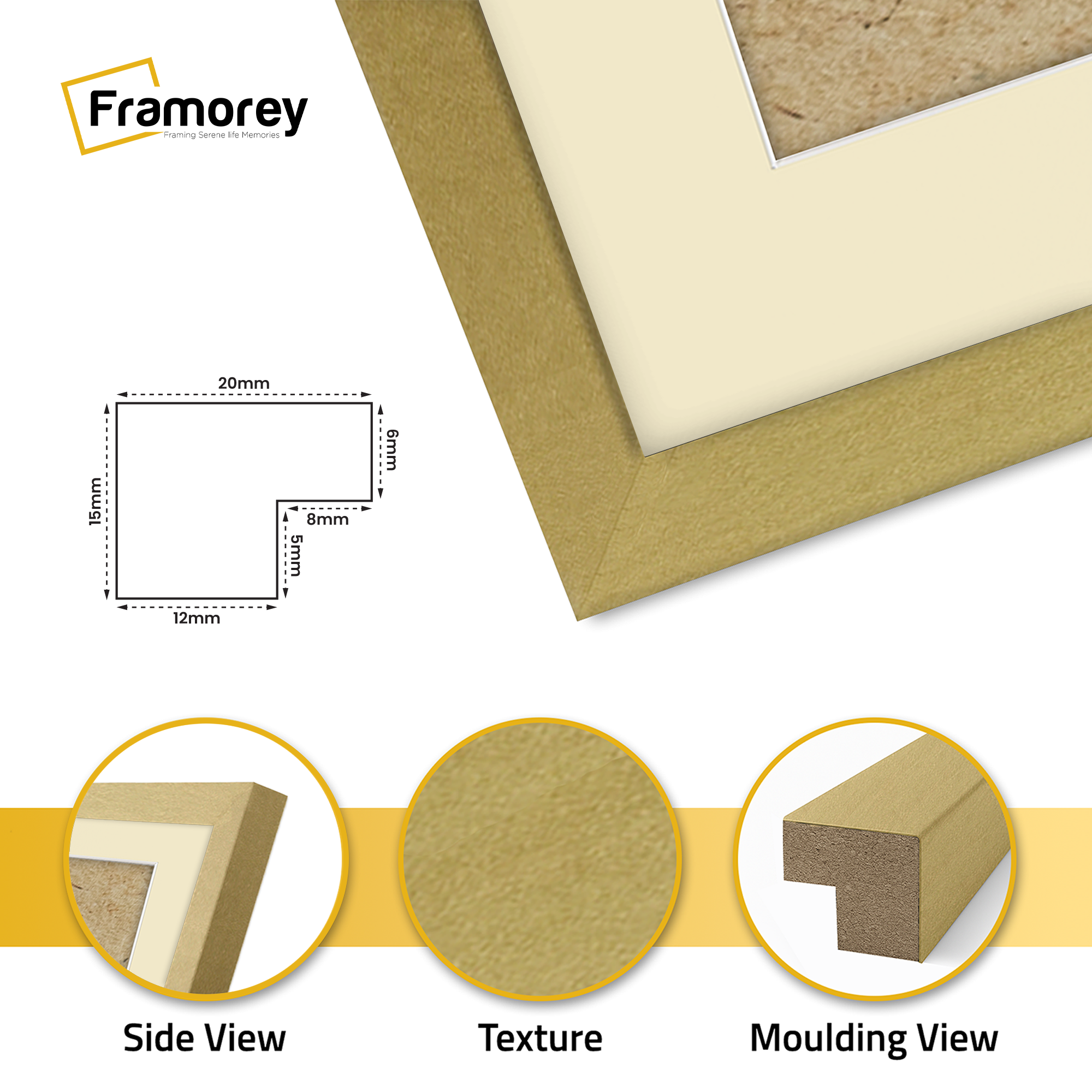 Thin Matt Gold Picture Frames with Ivory Mount
