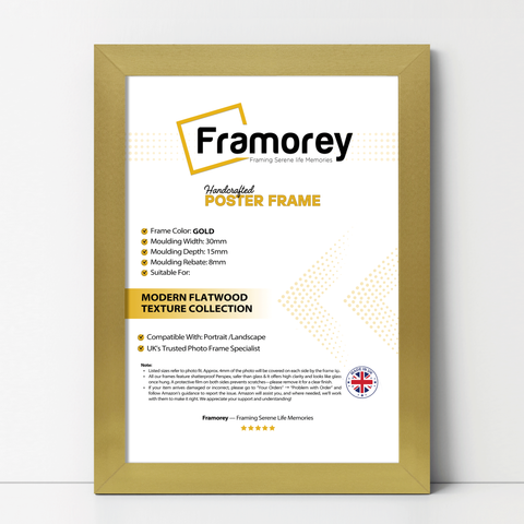Gold Picture Frame with some details on its measurement.
