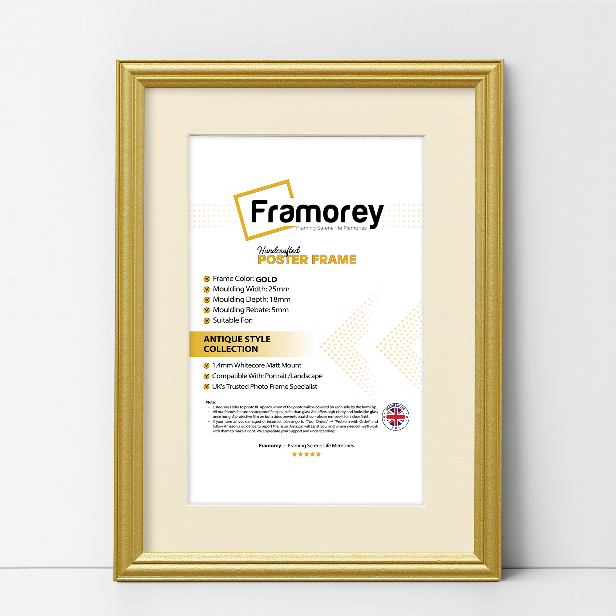 Antique Style Gold Picture Frame Wall Art Photo Frame With Ivory Mount