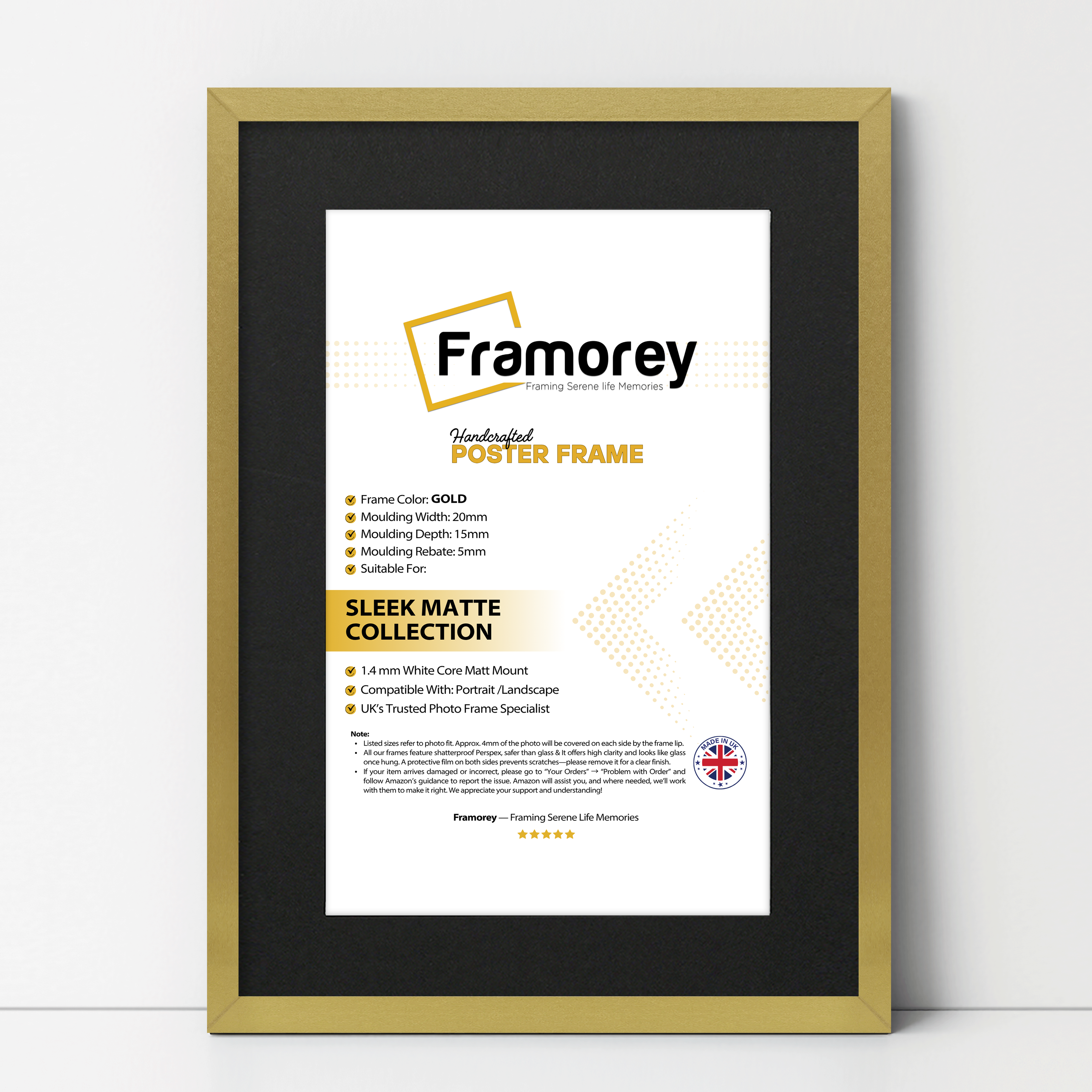 Thin Matt Gold Picture Frame With Black Mount