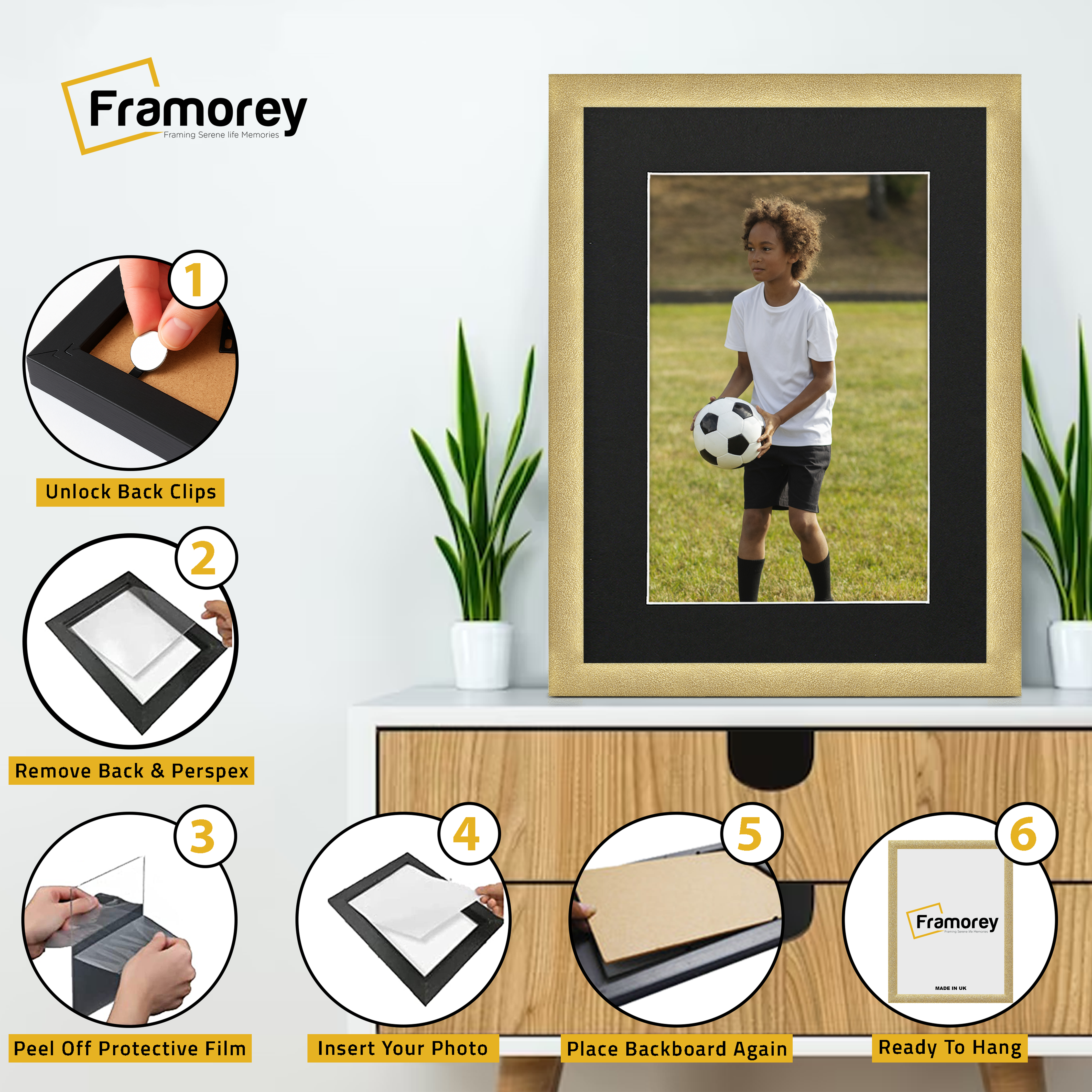 Glitter Sparkle Gold Picture Frame Photo Print Frame With Black Mount