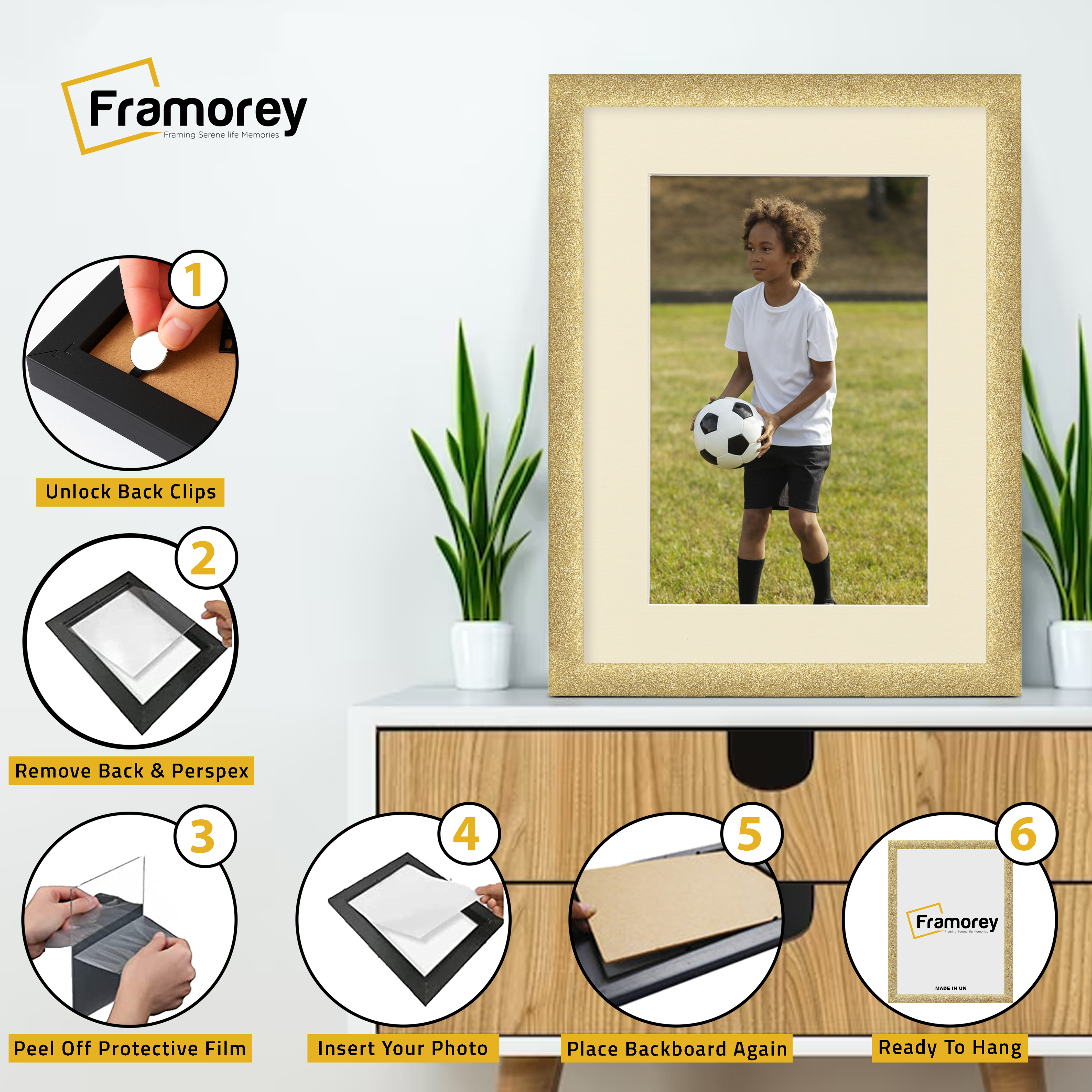 Glitter Sparkle Gold Picture Frame Photo Print Frame With Ivory Mount