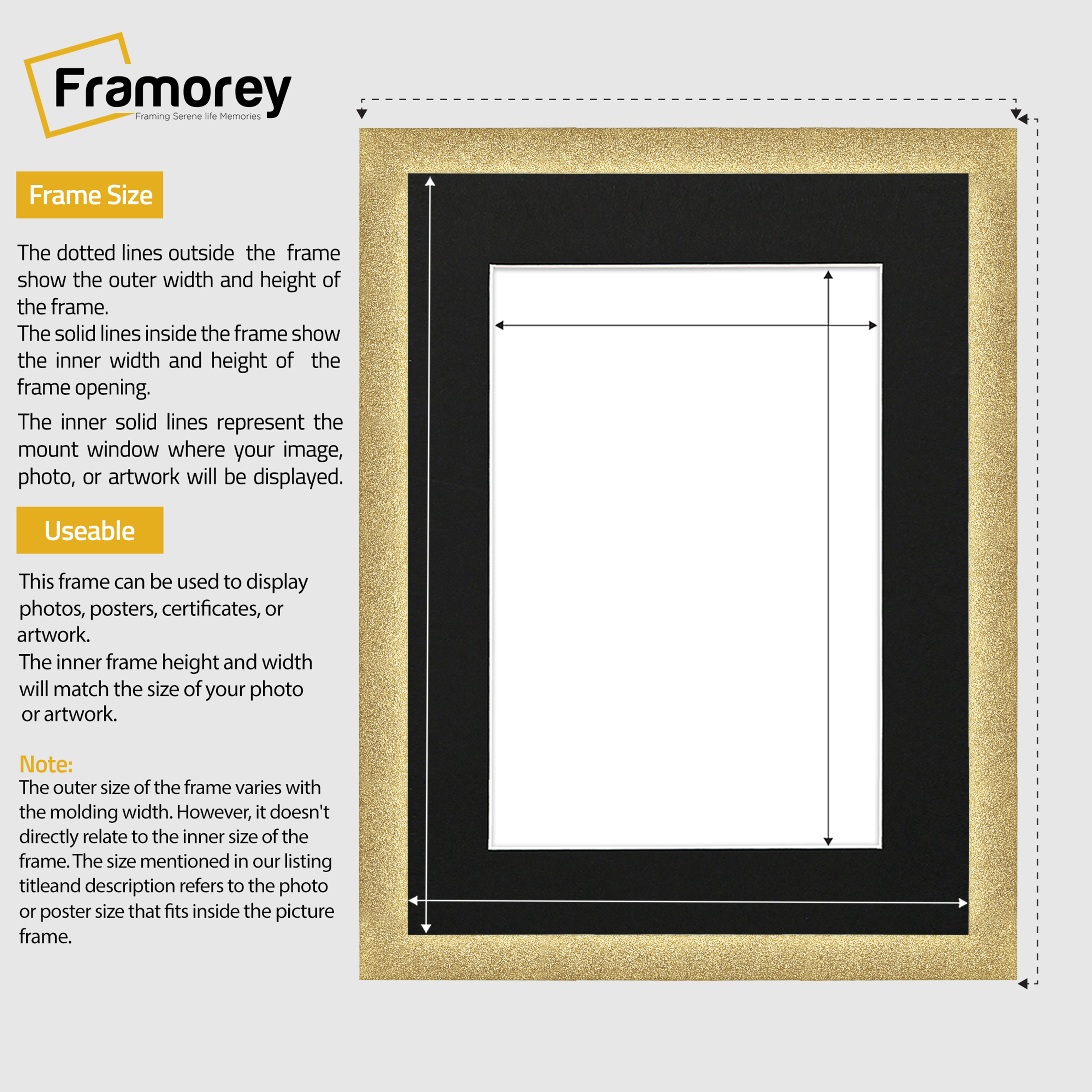 Glitter Sparkle Gold Picture Frame Photo Print Frame With Black Mount
