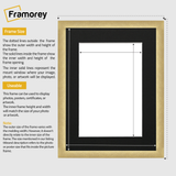 Gold Sparkle picture frame With Black Mount size guide line diagram showing outer picture frame dimensions and inner opening dimensions,  plus brief usage notes