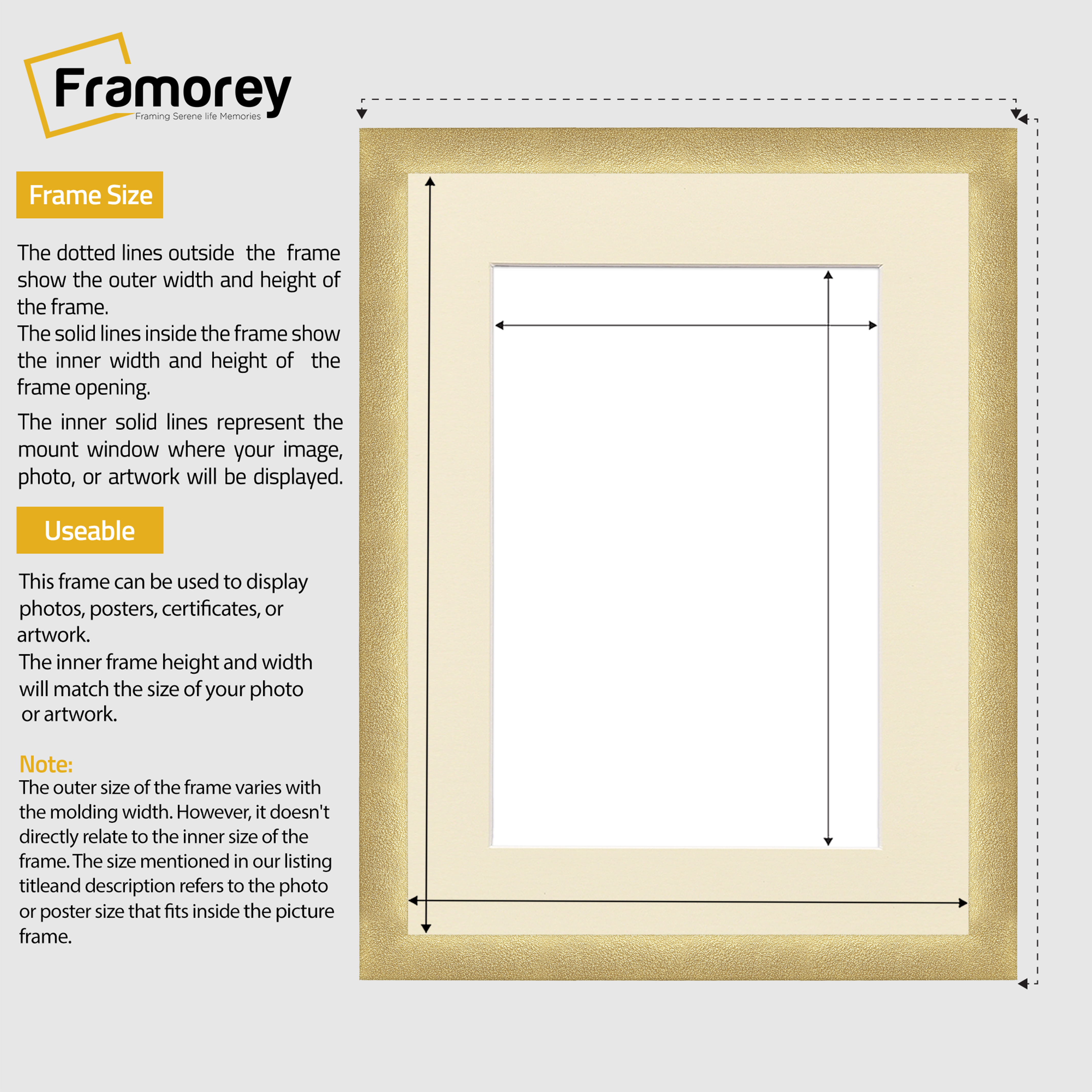 Glitter Sparkle Gold Picture Frame Photo Print Frame With Ivory Mount