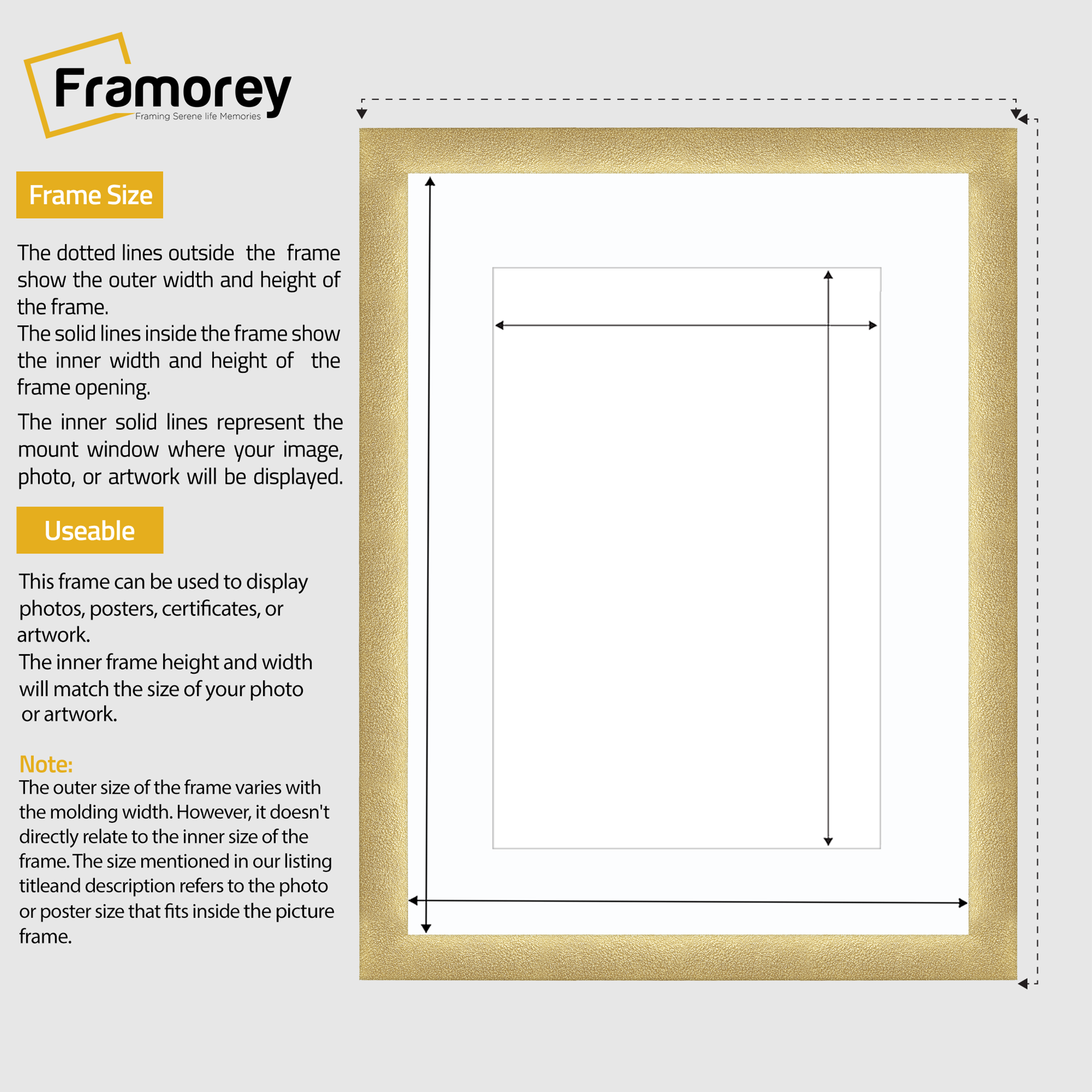 Glitter Sparkle Gold Picture Frame Photo Print Frame With White Mount