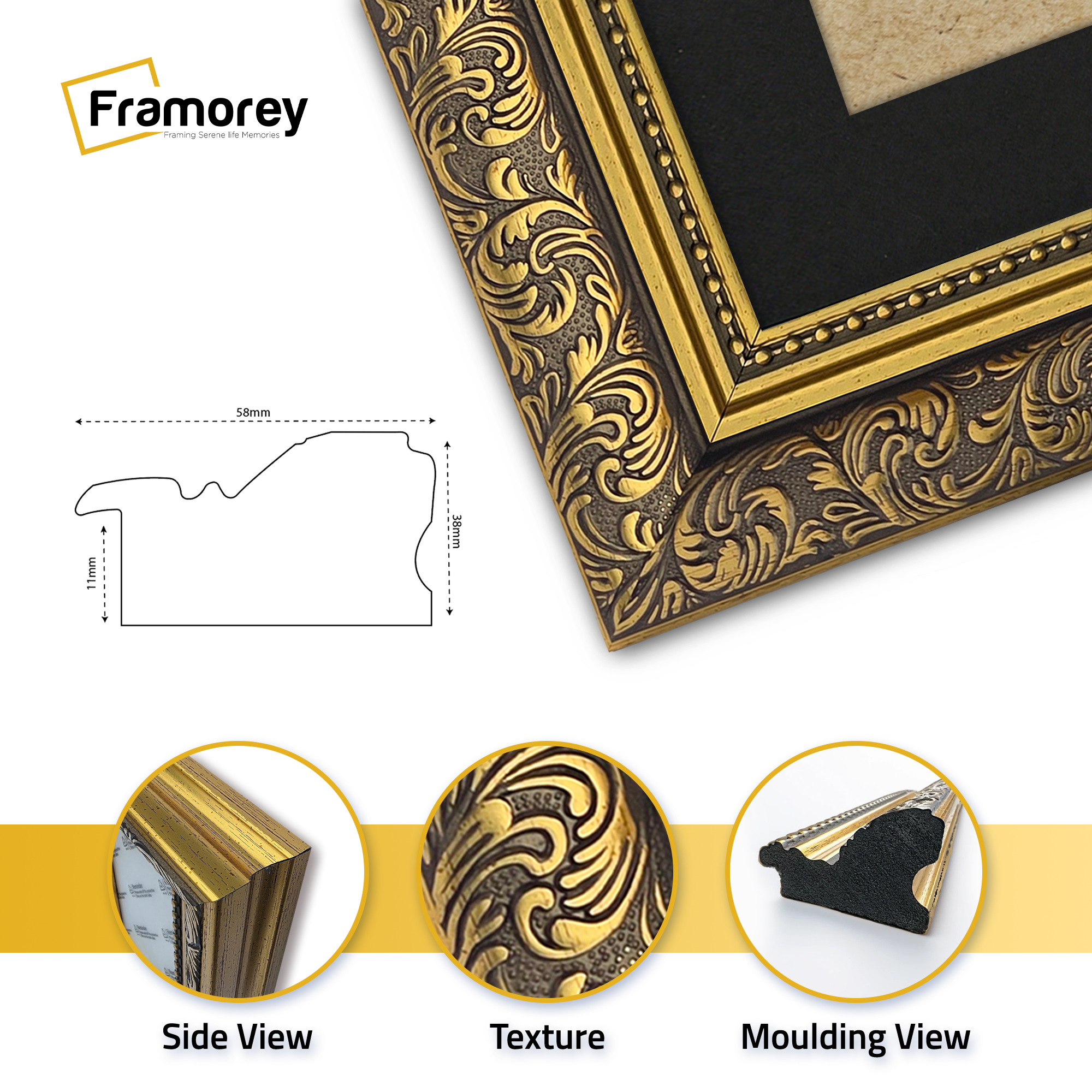 Gold Picture Frame Ornate Traditional Dahlia Photo Frame With Black Mount