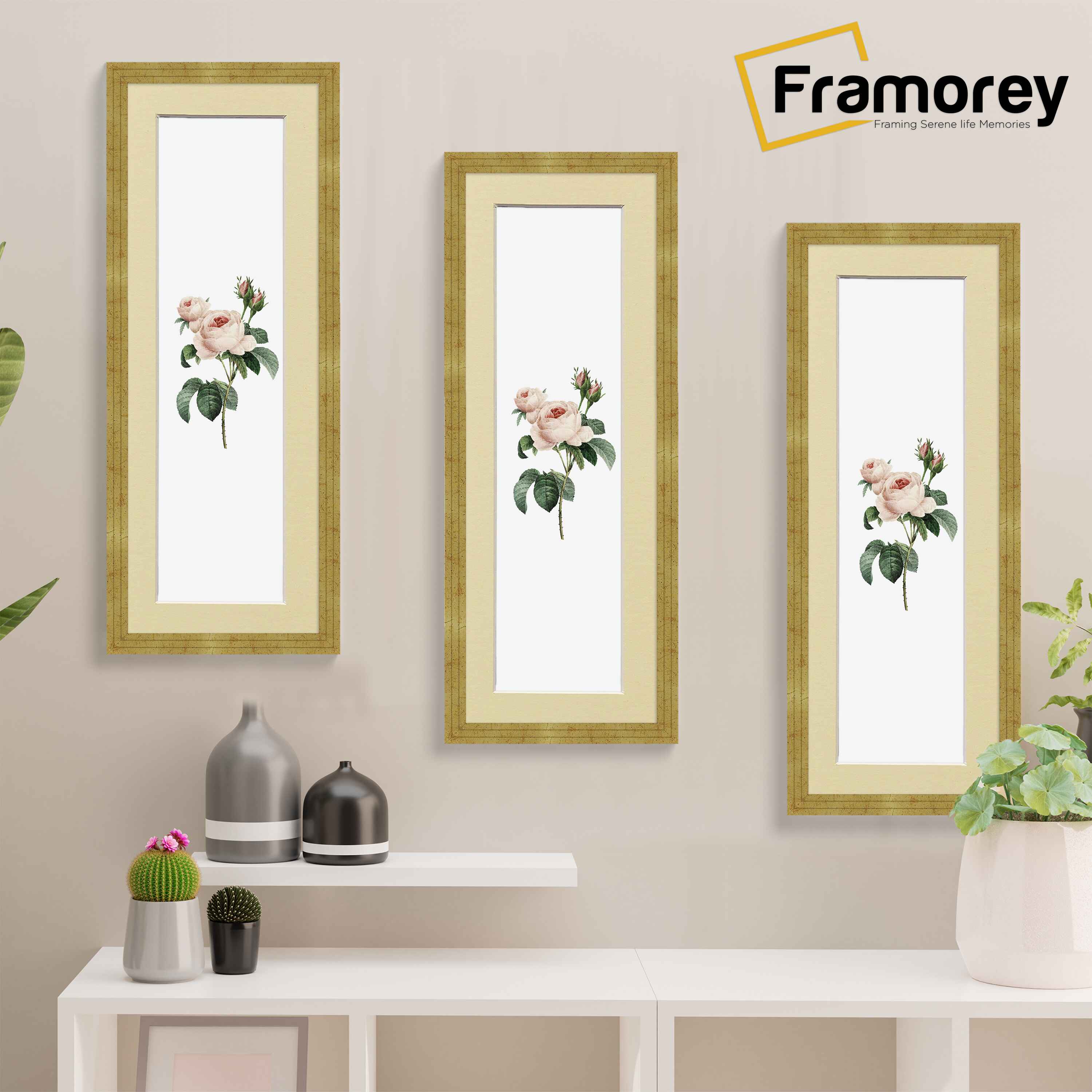 Panoramic Step Style Gold Photo Frame With Ivory Mount