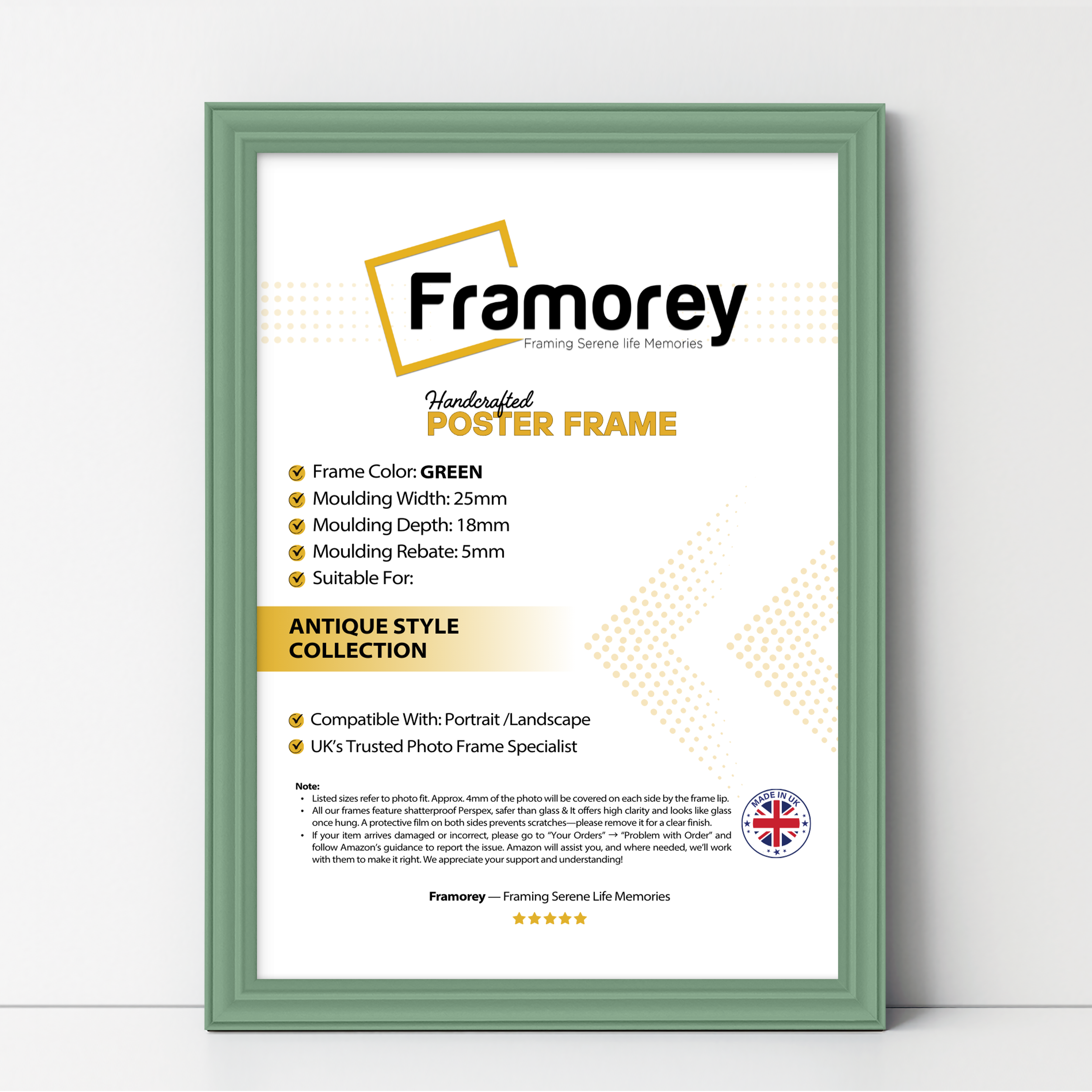 Antique Style Green Picture Frame Wall Art Photo Frame Without Mount