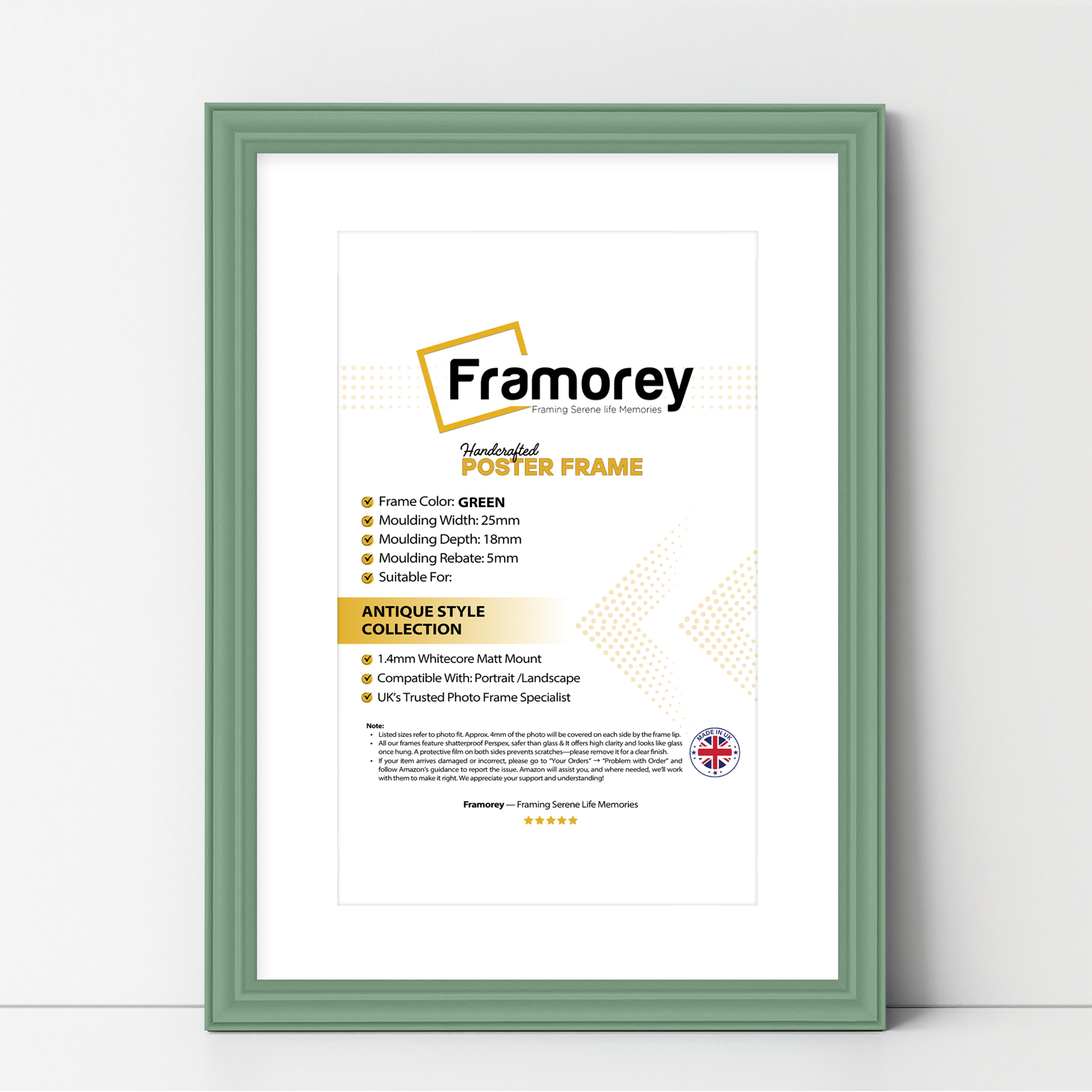 Antique Style Green Picture Frame Wall Art Photo Frame With White Mount