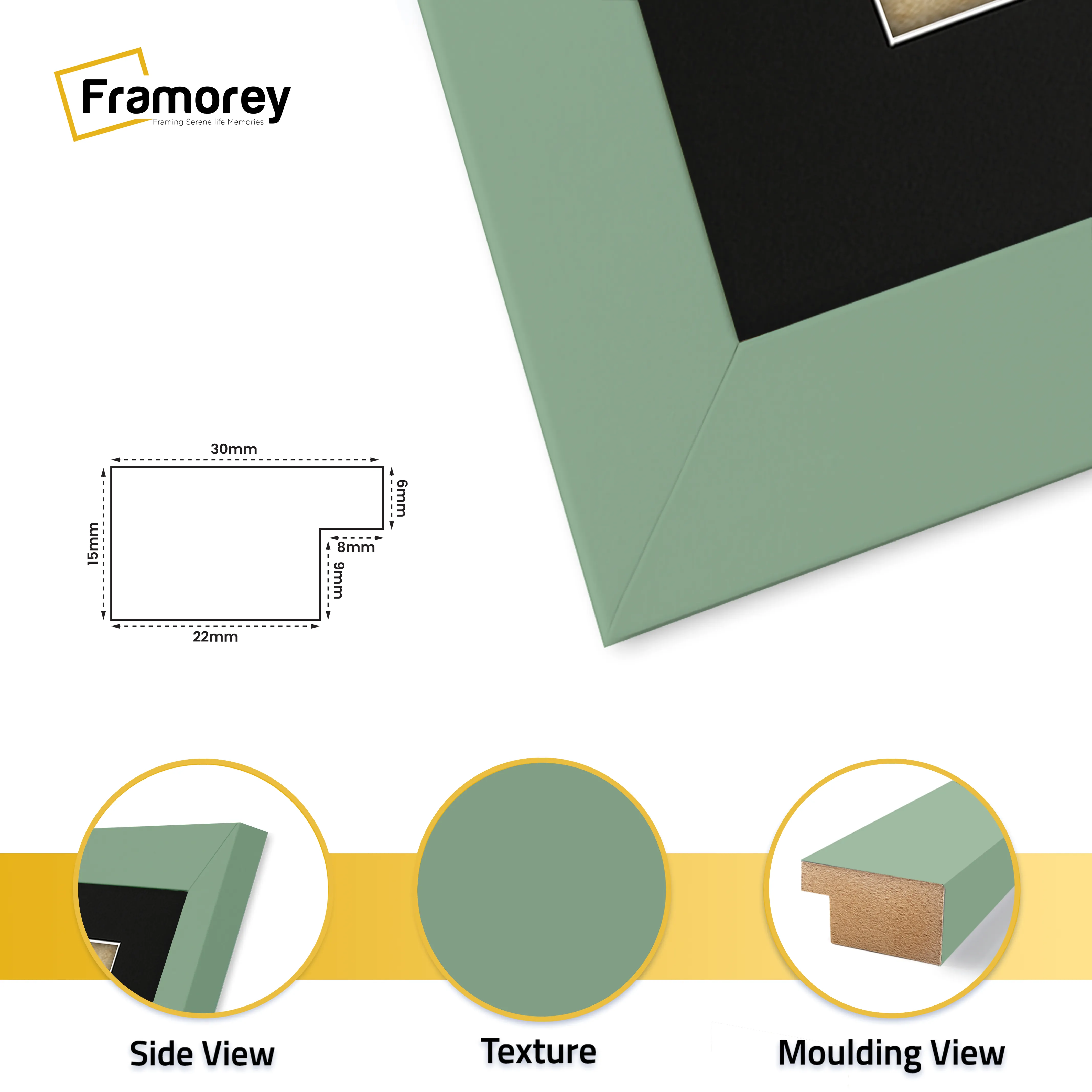Panoramic Green Picture Frame With Black Mount Wall Decor Frame