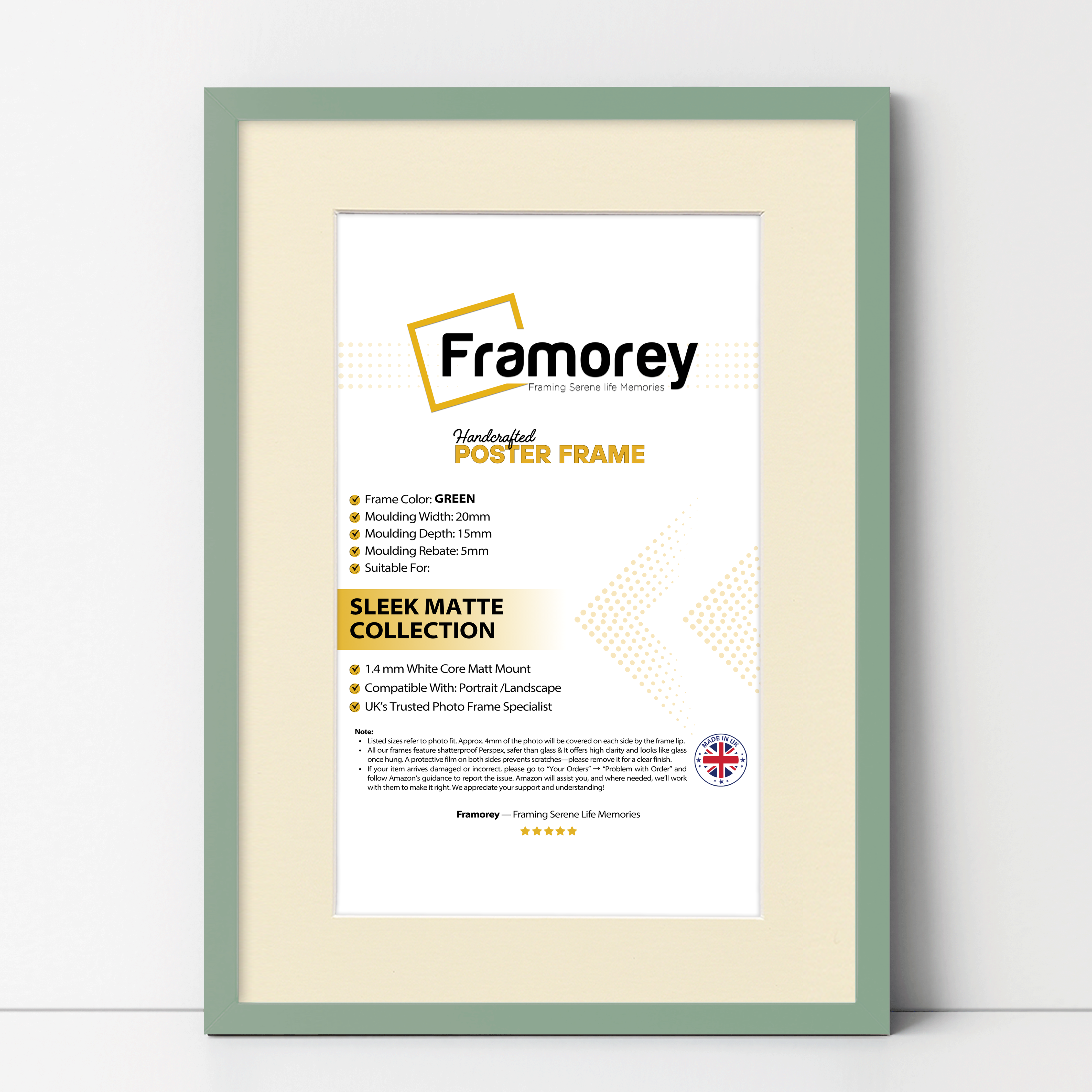 Thin Matt Green Picture Frame With Ivory Mount