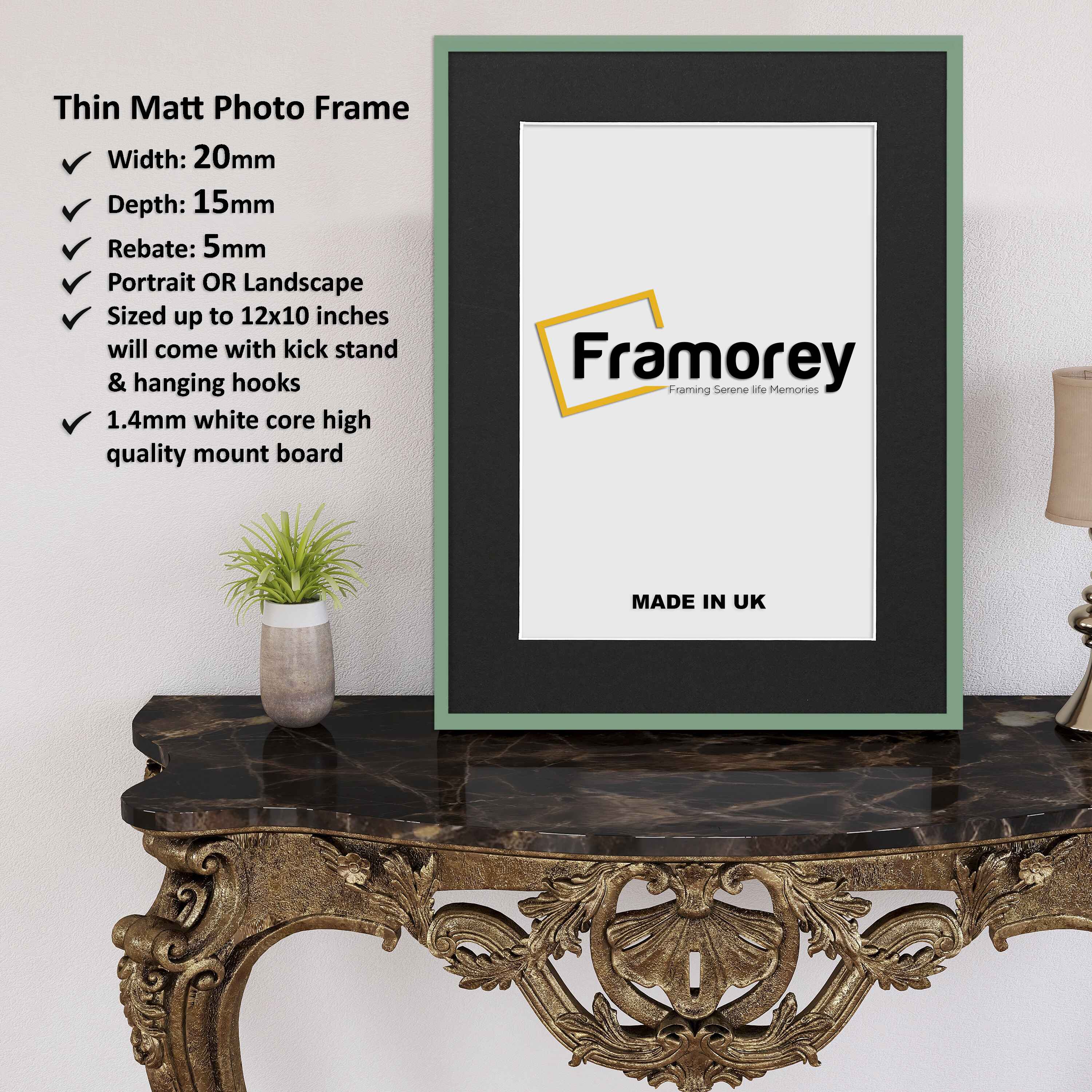 Thin Matt Green Picture Frame With Black Mount