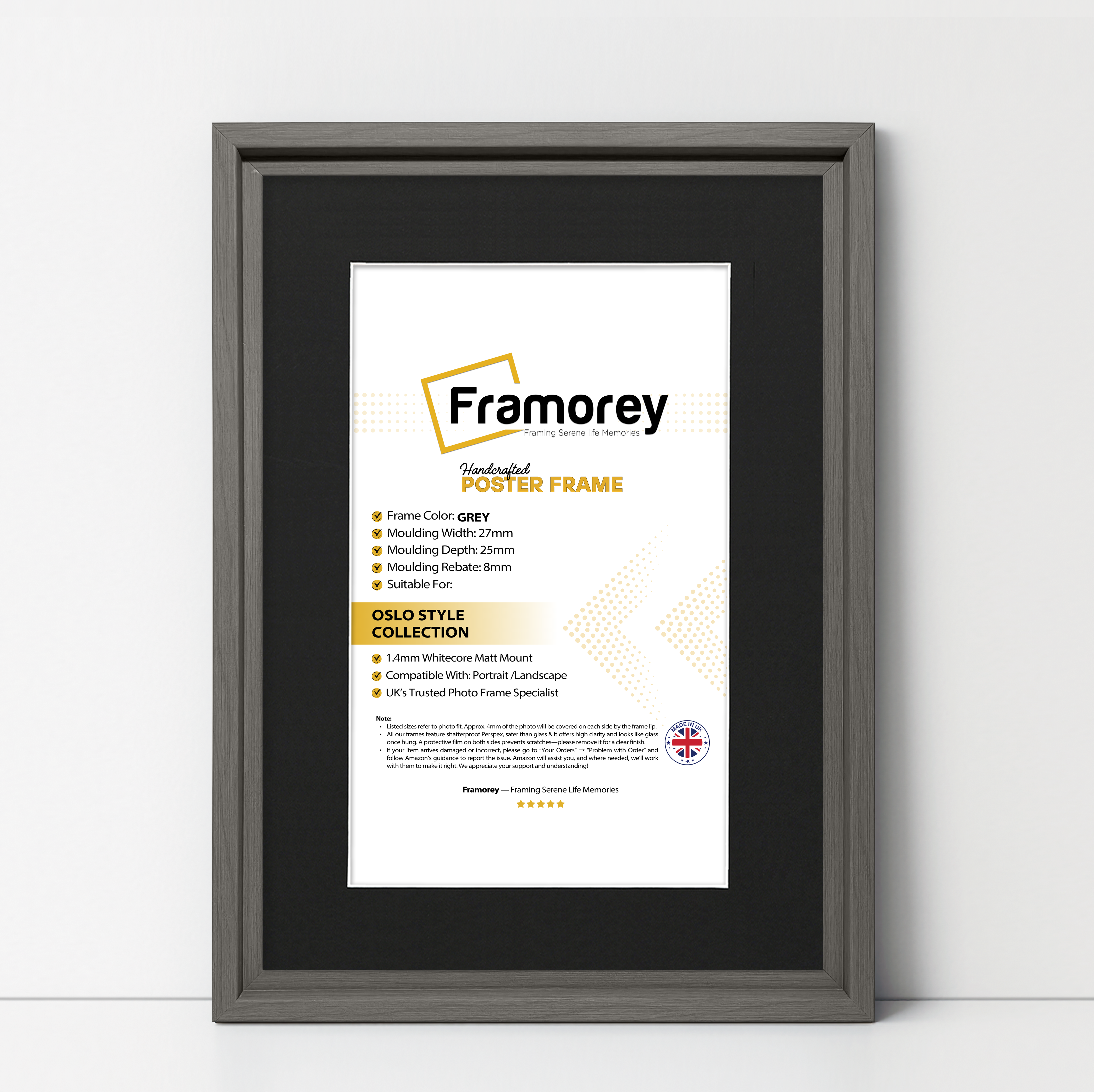 Grey Picture Frame Oslo Style Photo Frames With Black Mount