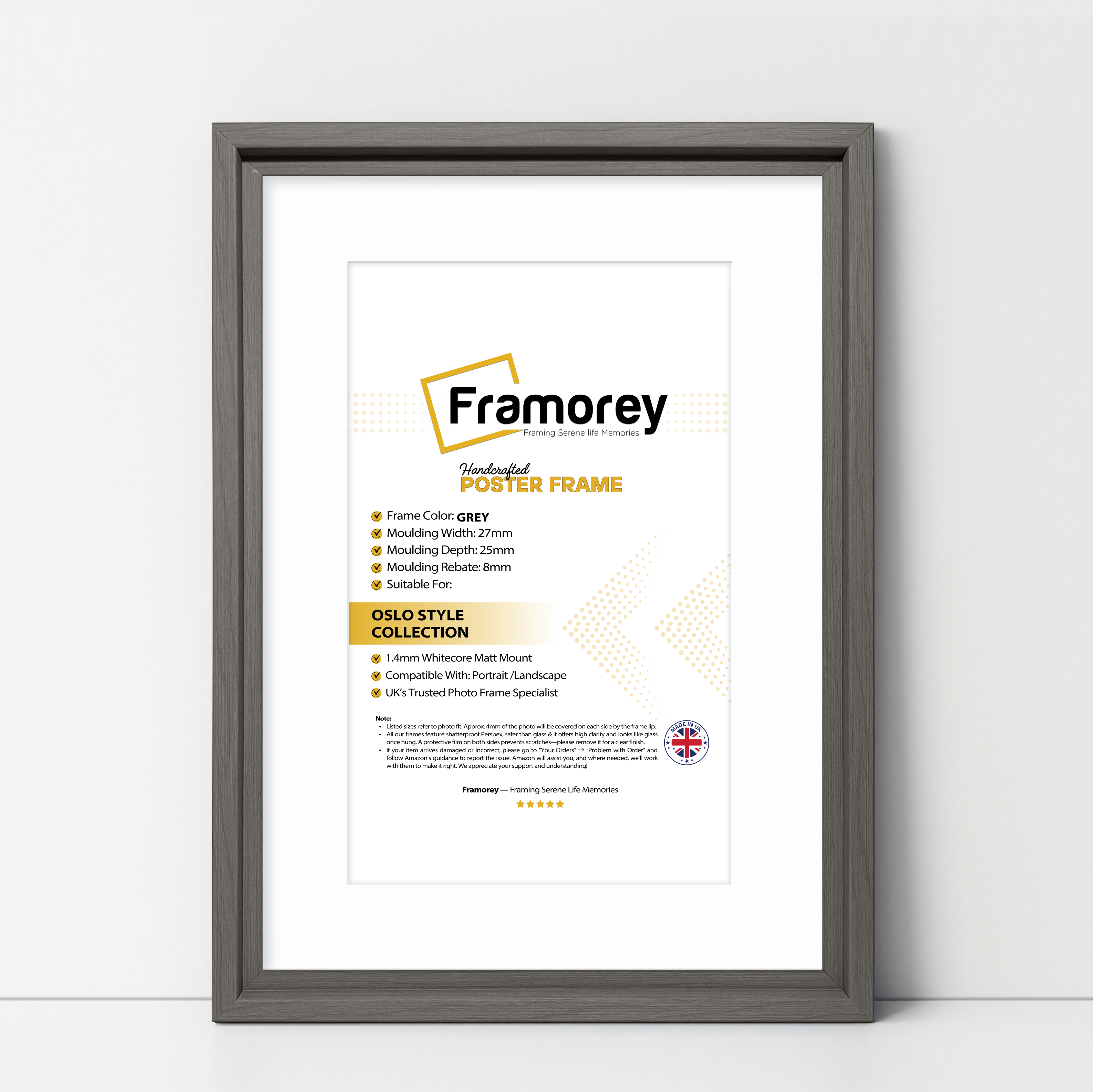 Grey Picture Frame Oslo Style Photo Frames With White Mount