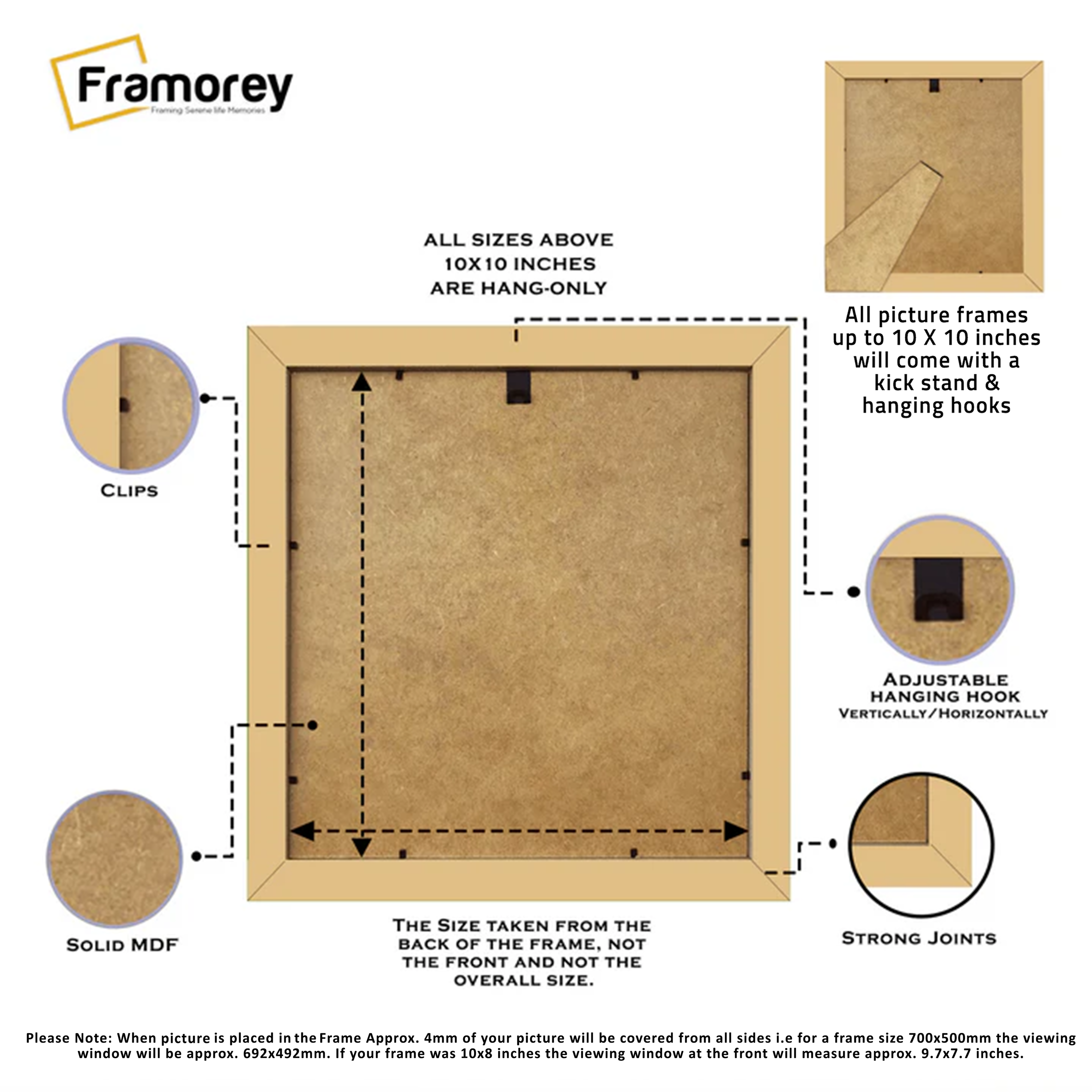 Square Natural Solid Wood Picture Frames with Ivory Mount