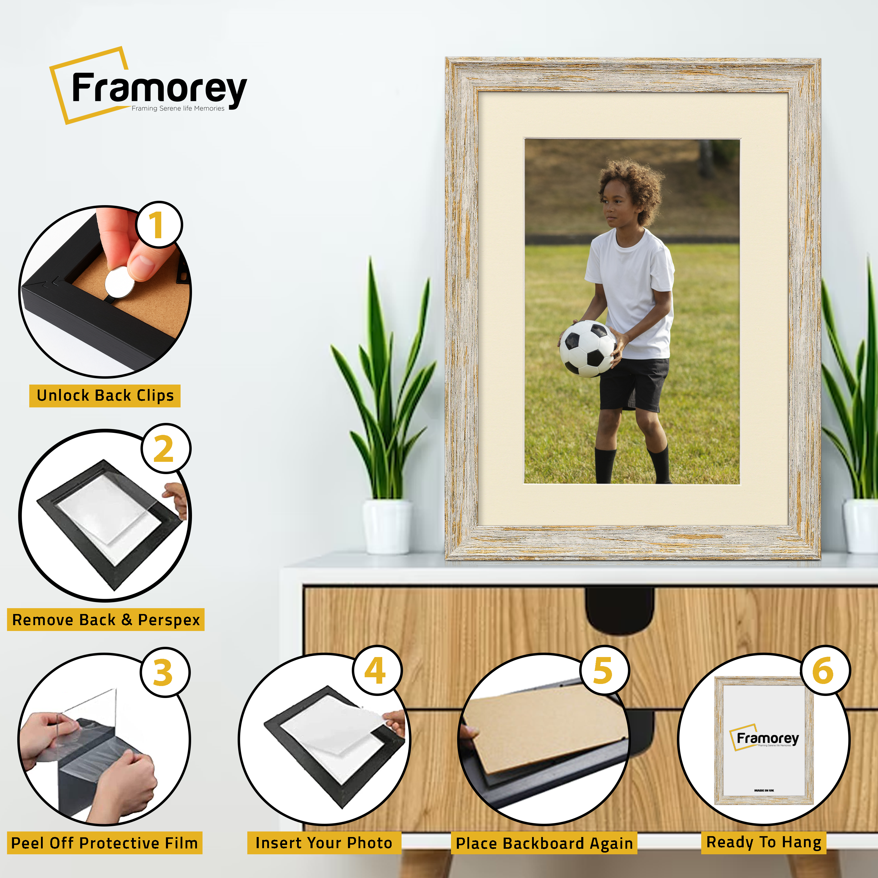 Vintage Distressed White Photo Frames Wall Art Frame With Ivory Mount