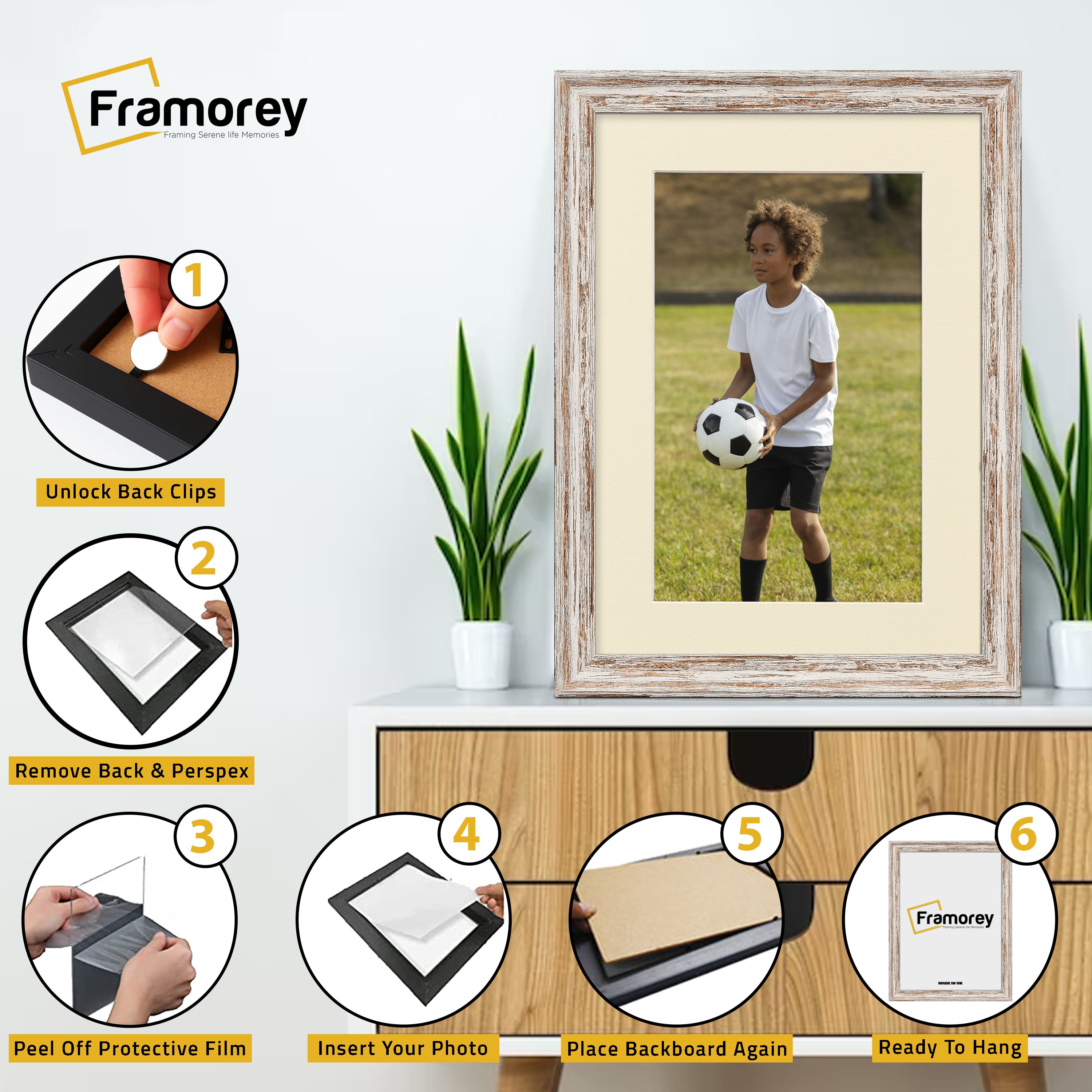 Vintage Distressed Walnut Photo Frames Wall Art Frame With Ivory Mount