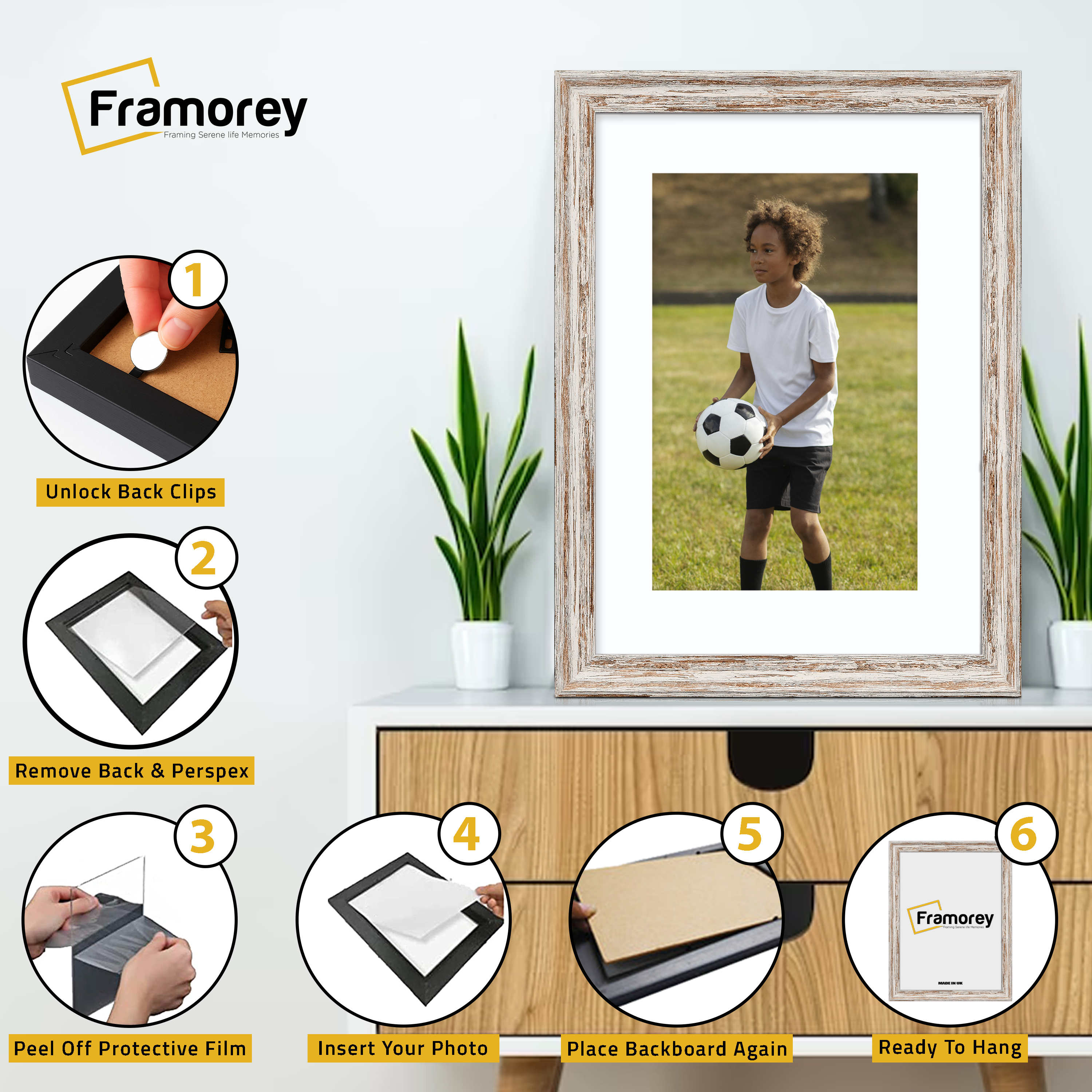 Vintage Distressed Walnut Photo Frames Wall Art Frame With White Mount