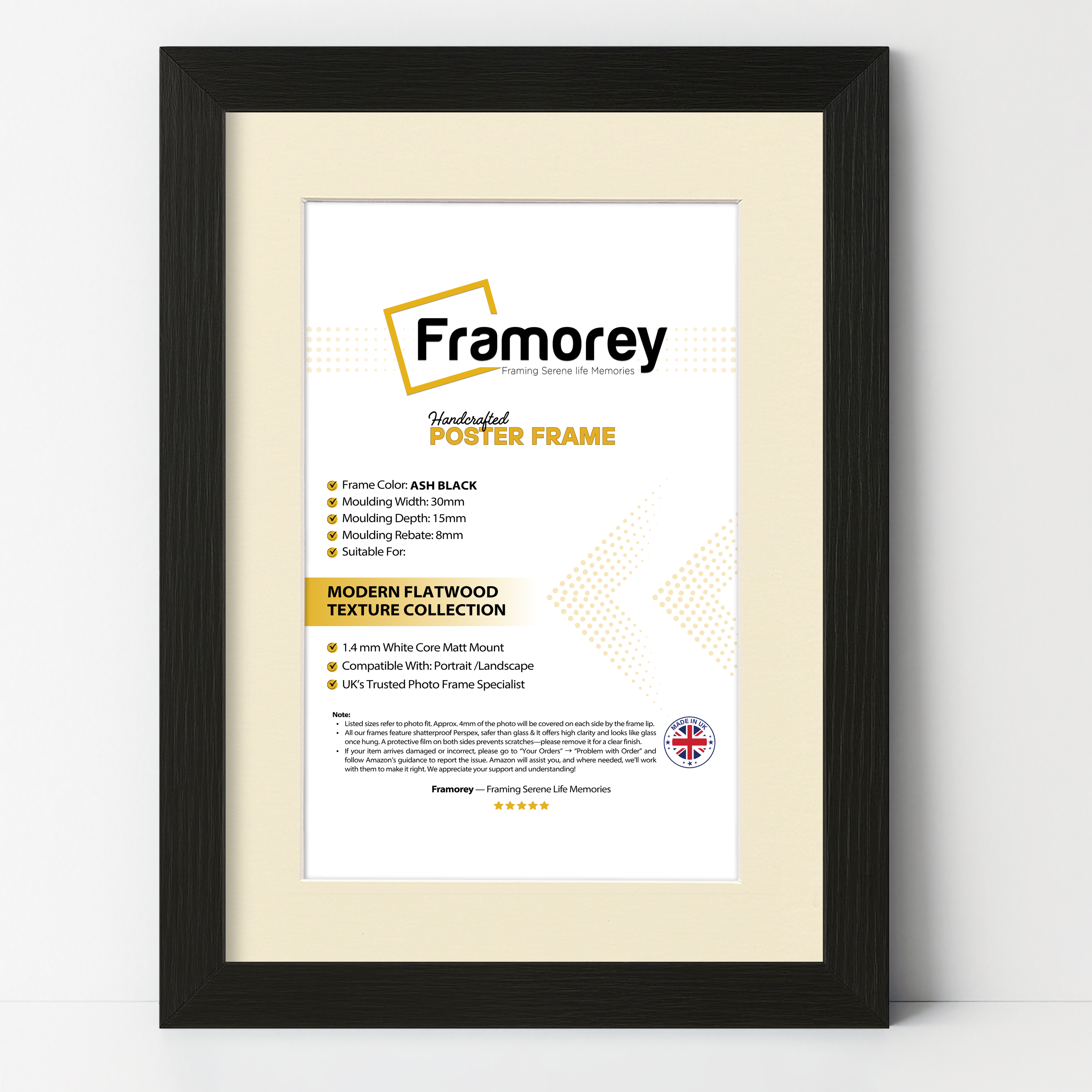 Thin Ash Black Picture Frame With Ivory Mount