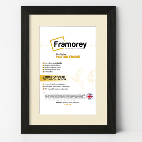 Thin Ash Black Picture Frame With Ivory Mount