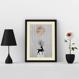 Front view of a Black Frame with Ivory Bevel Cut Mount places on a wooden table with some decorative items.